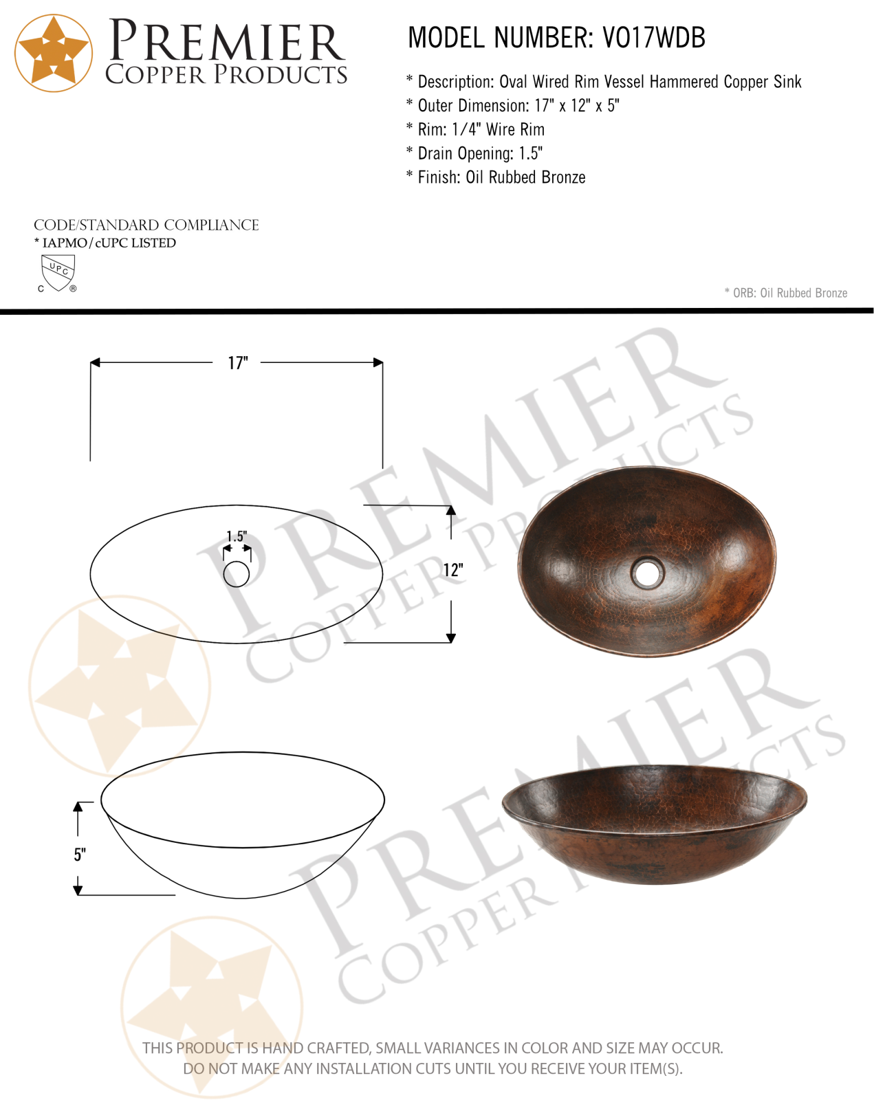 Premier Copper Products IER1023 Specifications - ManualMachine.com