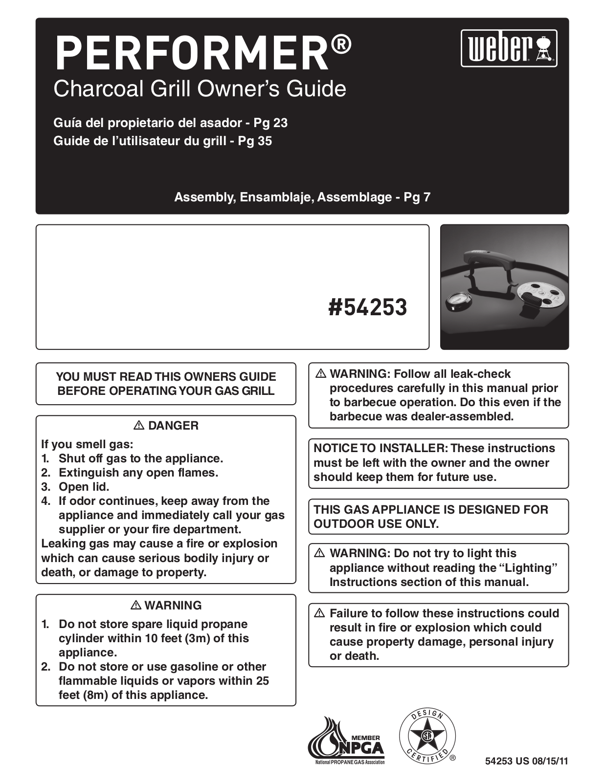 Crate & Barrel Weber Performer Grill Assembly Instruction