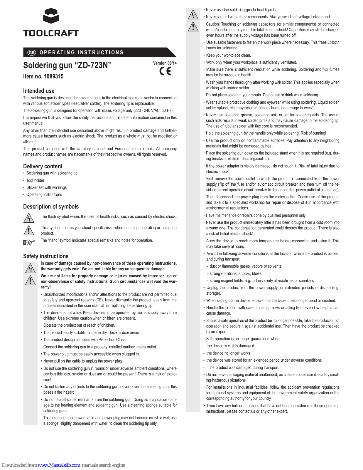 TOOLCRAFT ZD-723N 1089315 Operating Instruction