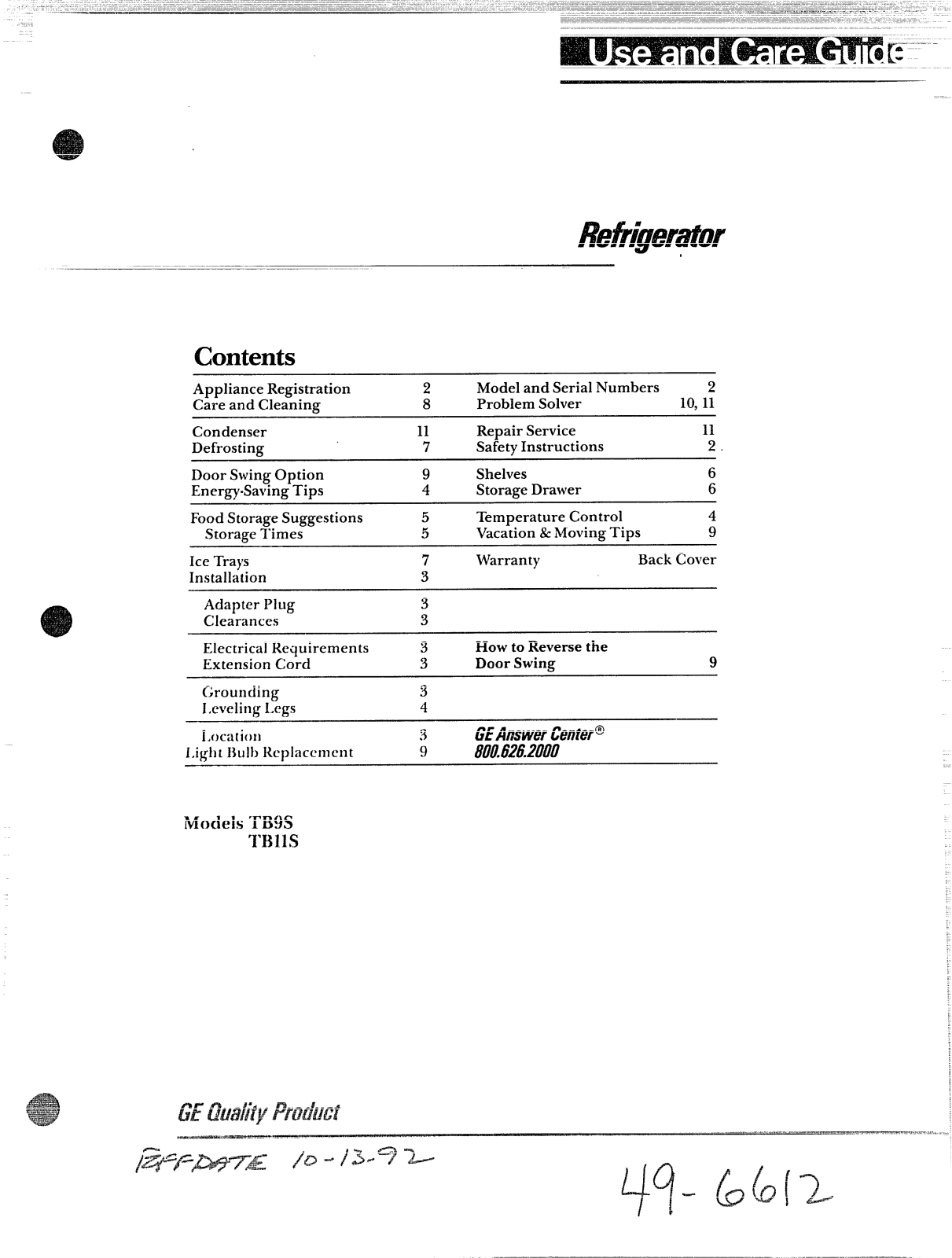GE TB9S, TB11S User Manual - ManualMachine.com