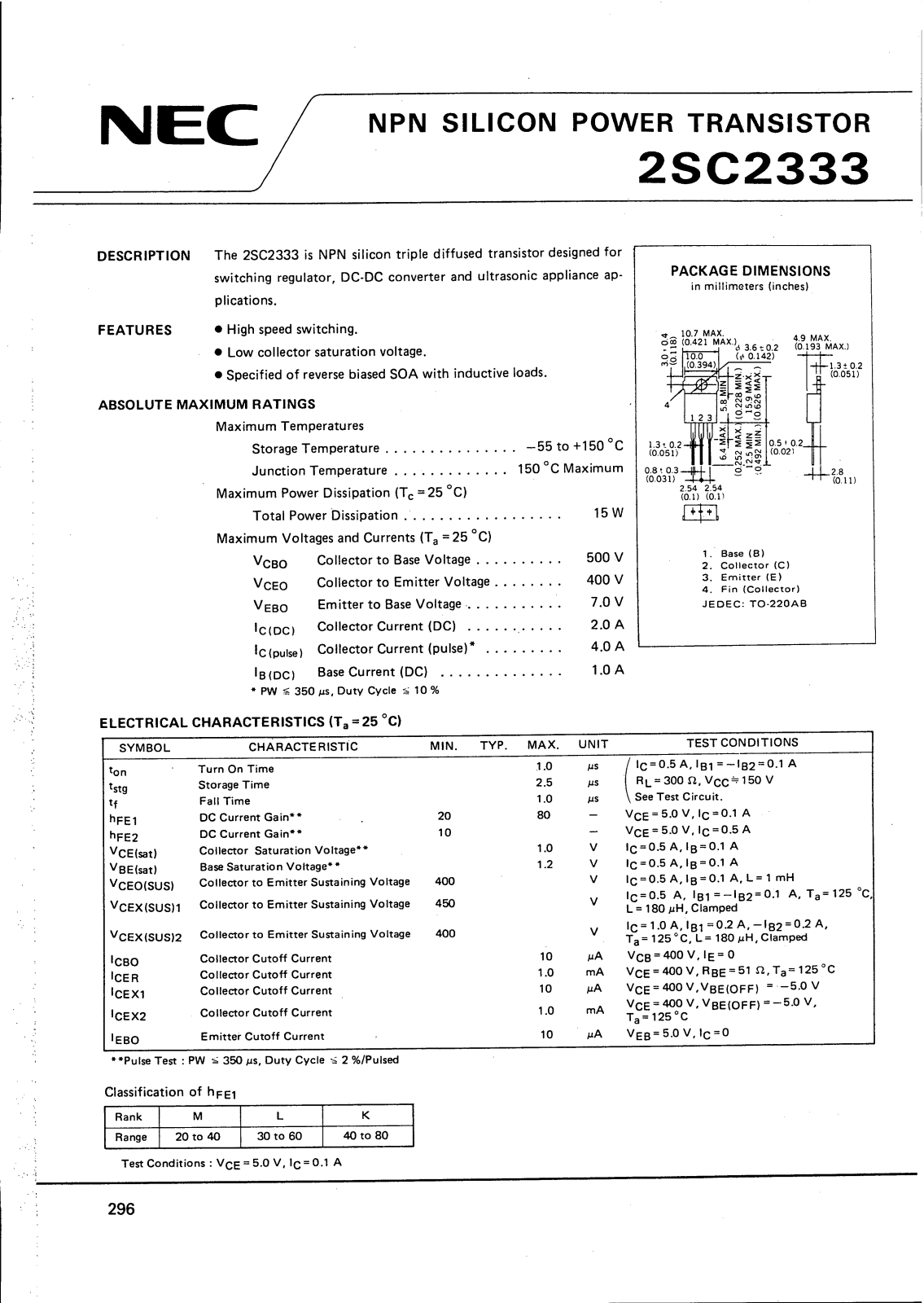 NEC 2SC2333 Datasheet