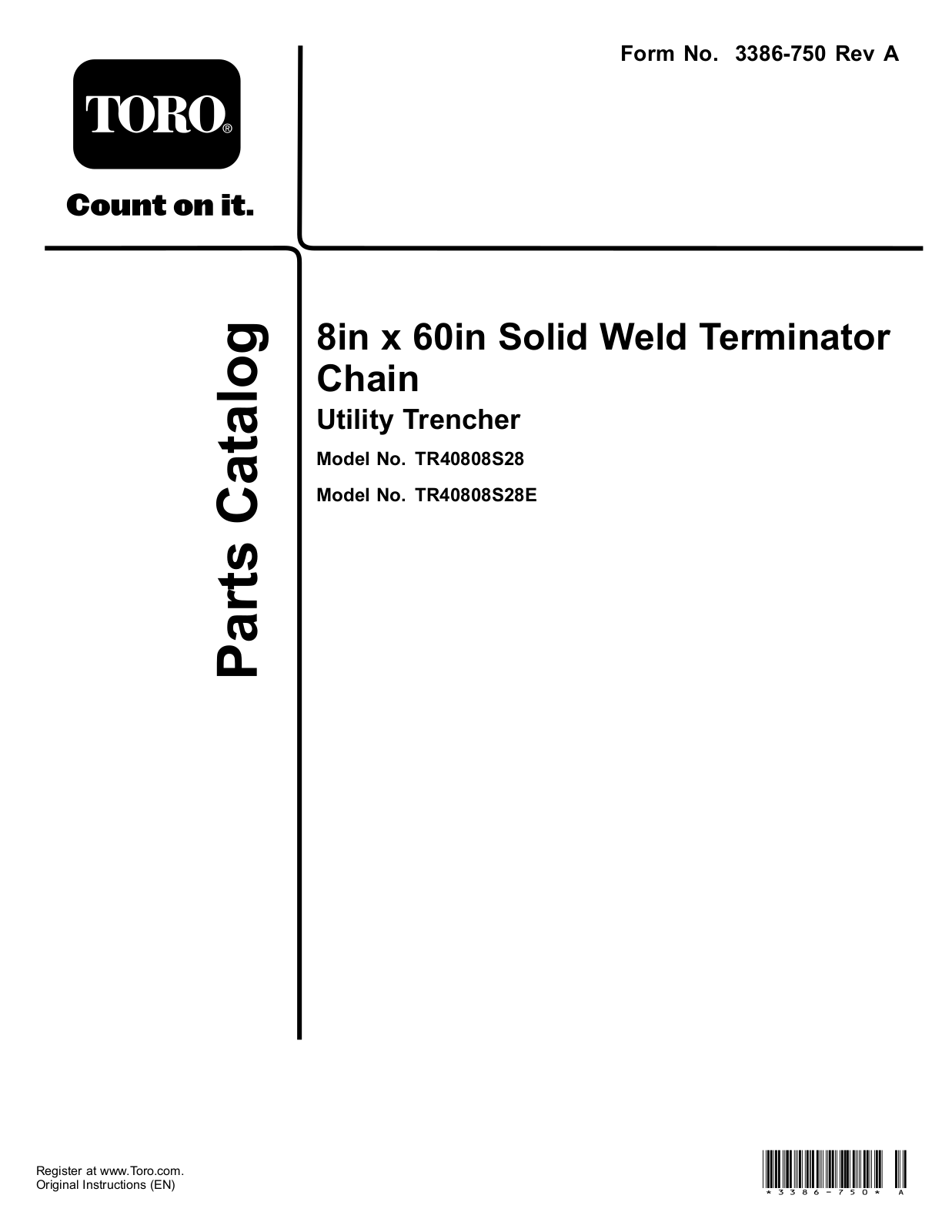 Toro TR40808S28, TR40808S28E Parts Catalogue