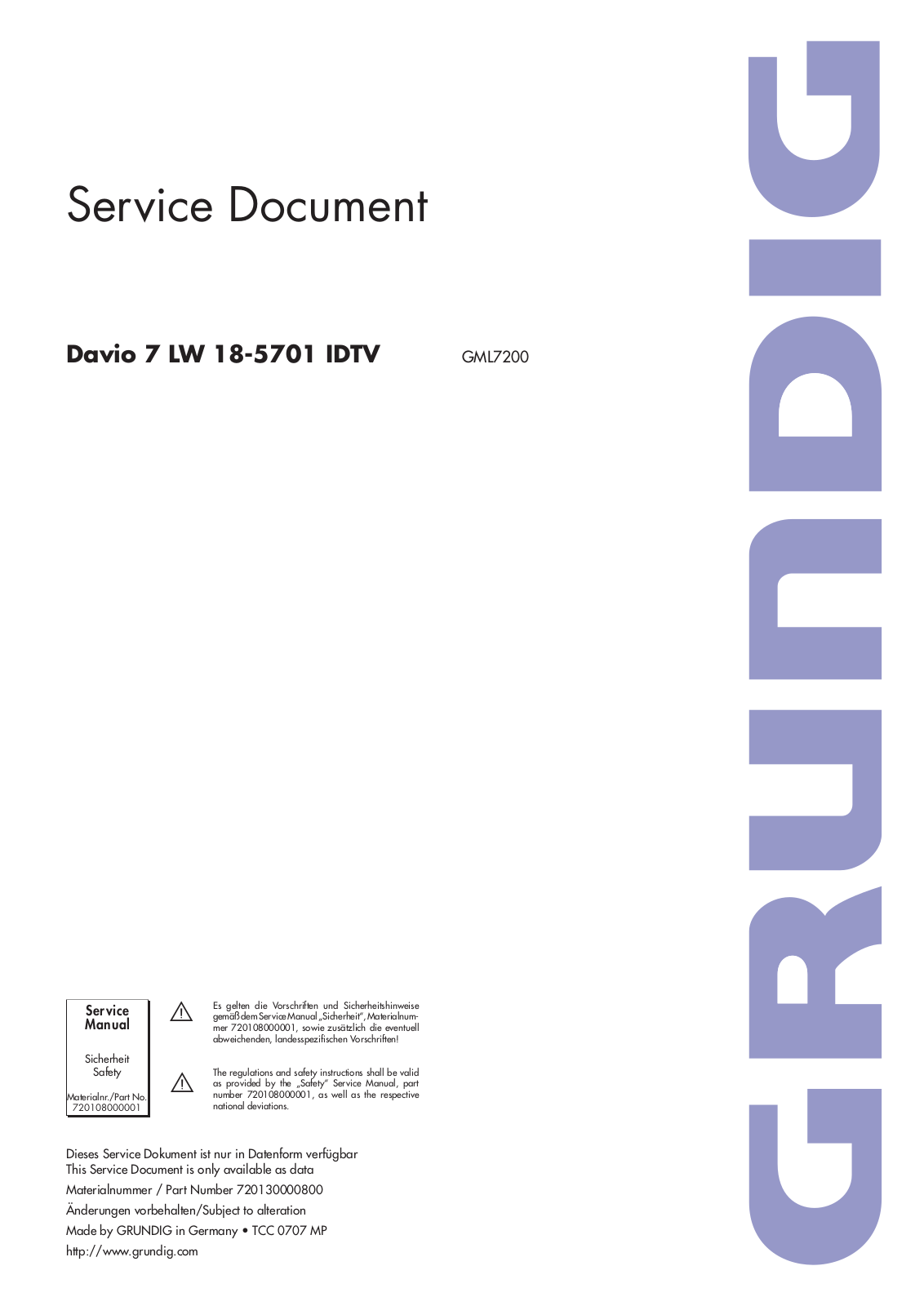 Grundig Davio 7LW18-5701 IDTV Schematic