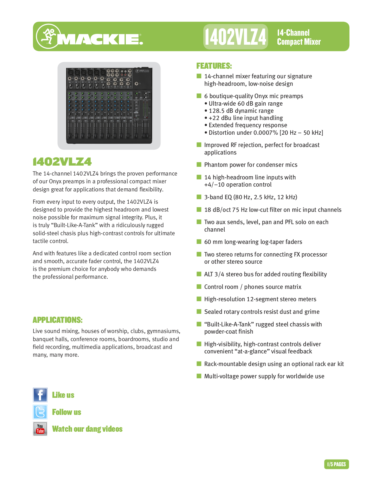 Mackie 1402VLZ4 Specifications