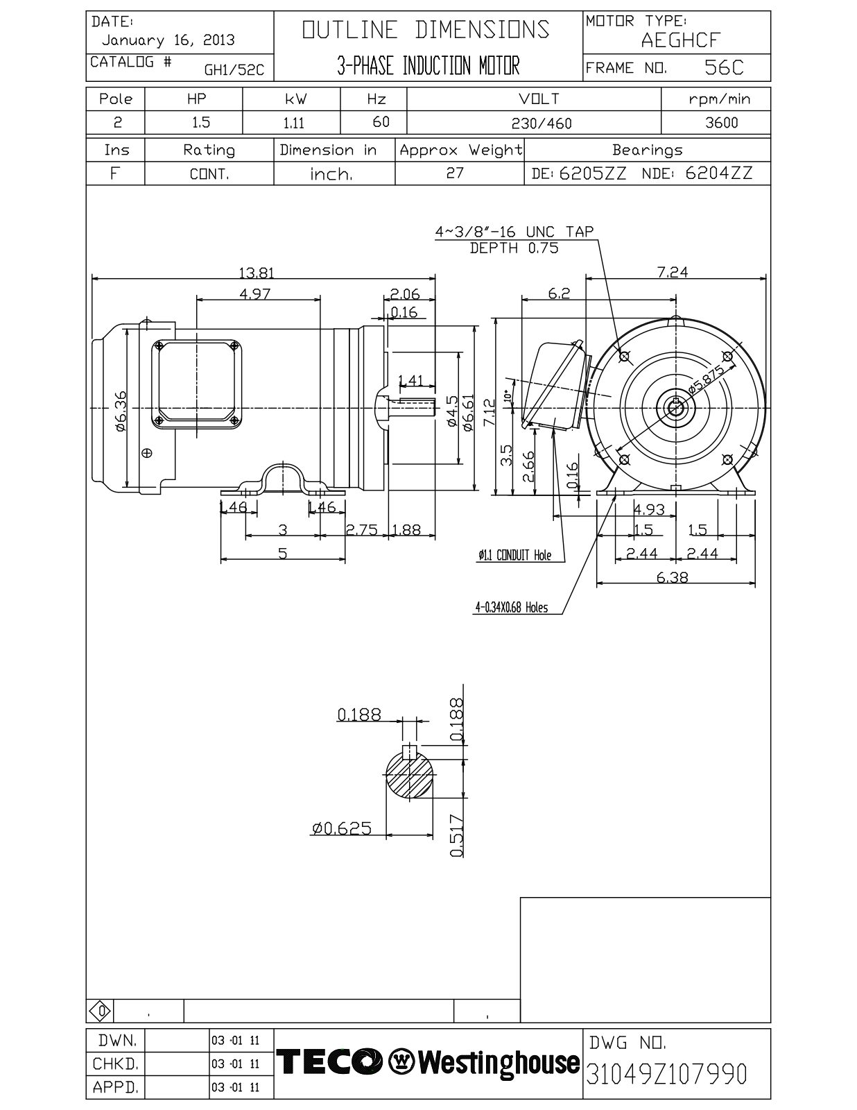 Datasheet GH1/52C Reference Drawing (Teco) - ManualMachine.com