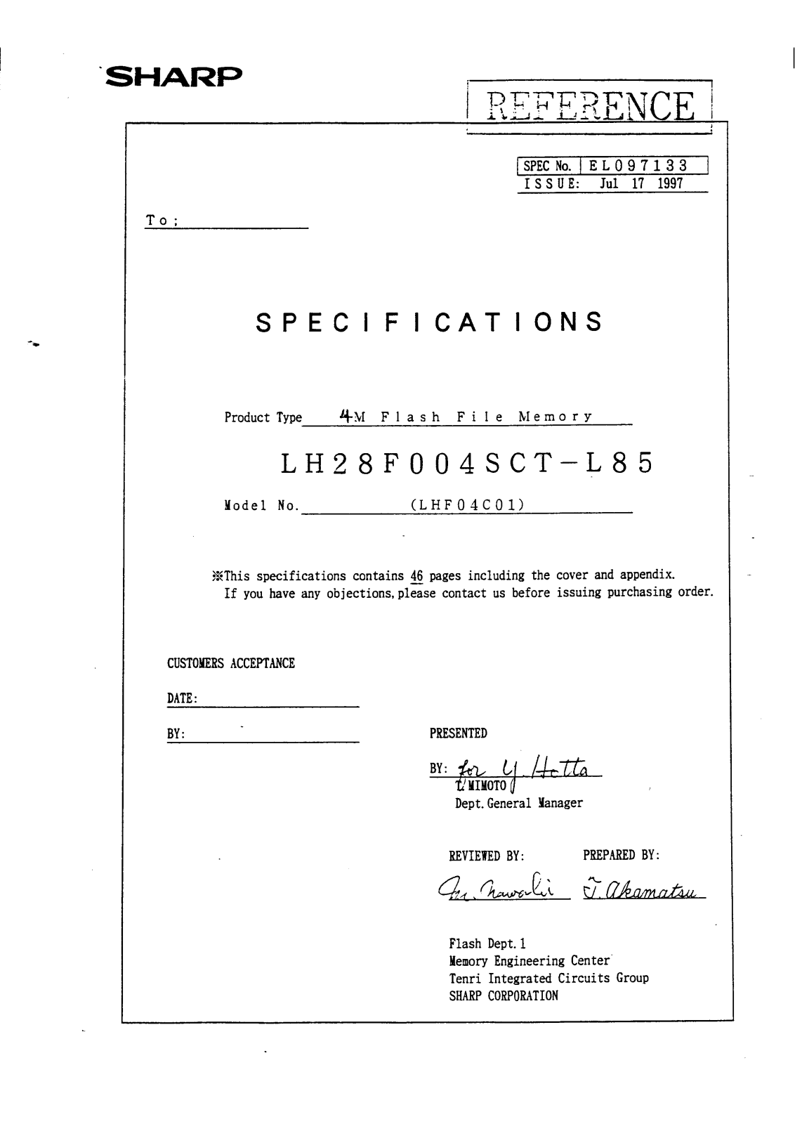 Sharp LH28F004SCT-L90, LH28F004SCT-L85, LH28F004SCS-L90, LH28F004SCS-L85, LH28F004SCS-L150 Datasheet