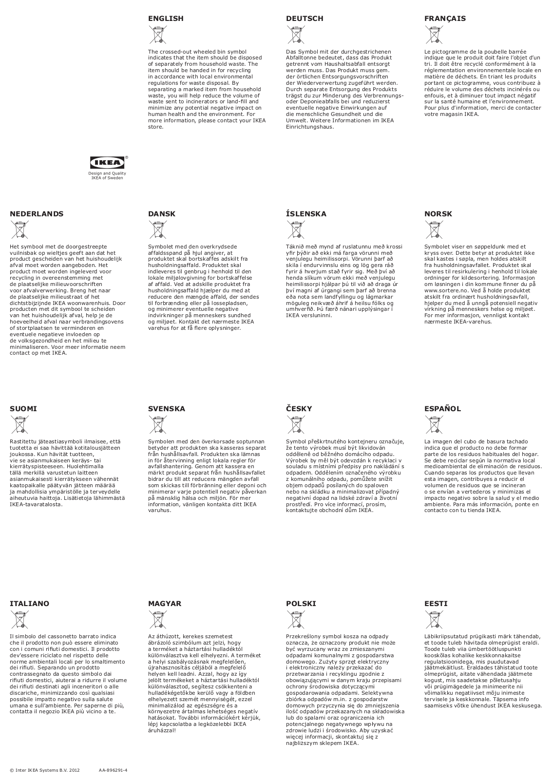 Ikea 80250066, 60319972, 60250067, 30250083, 20250069 User Manual