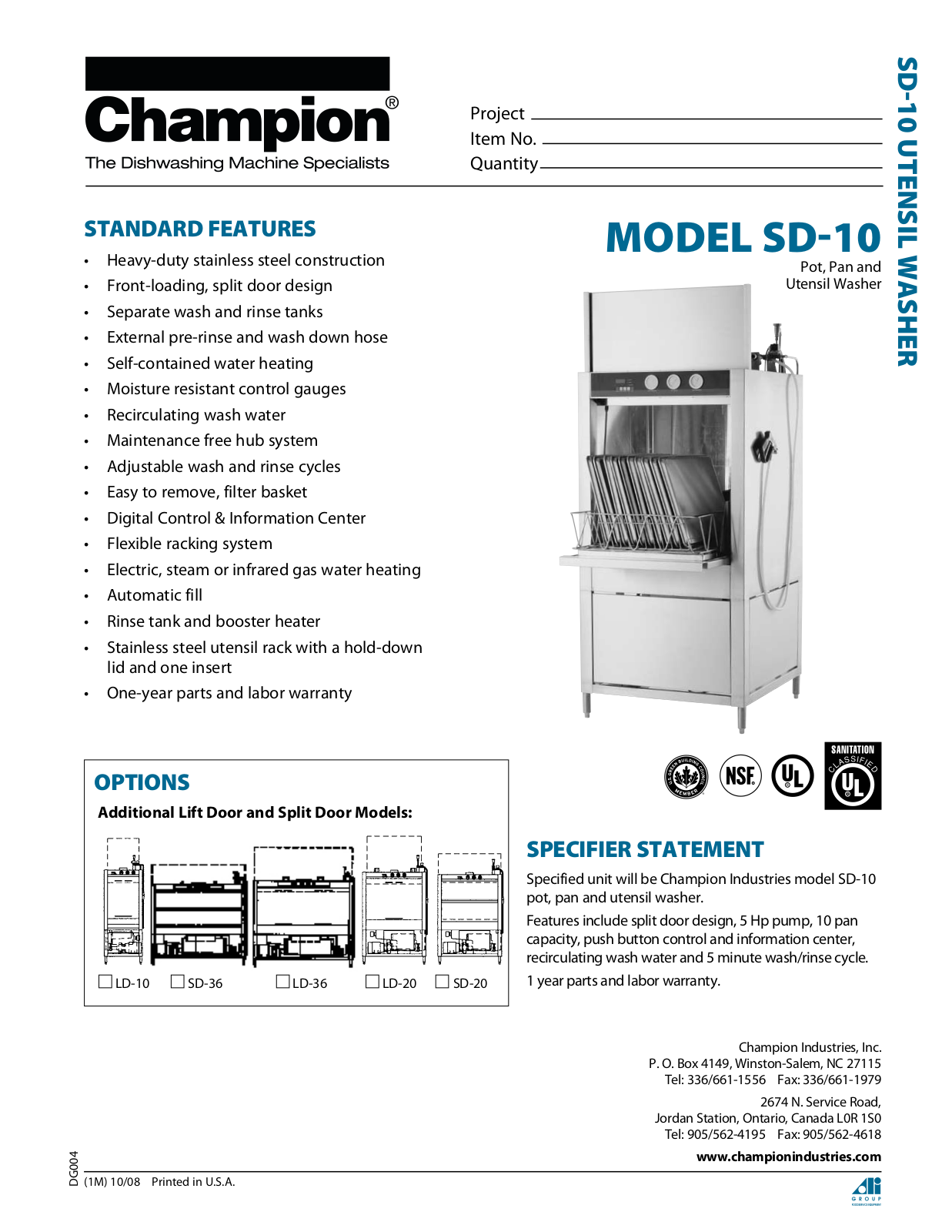 Champion SD-10 User Manual