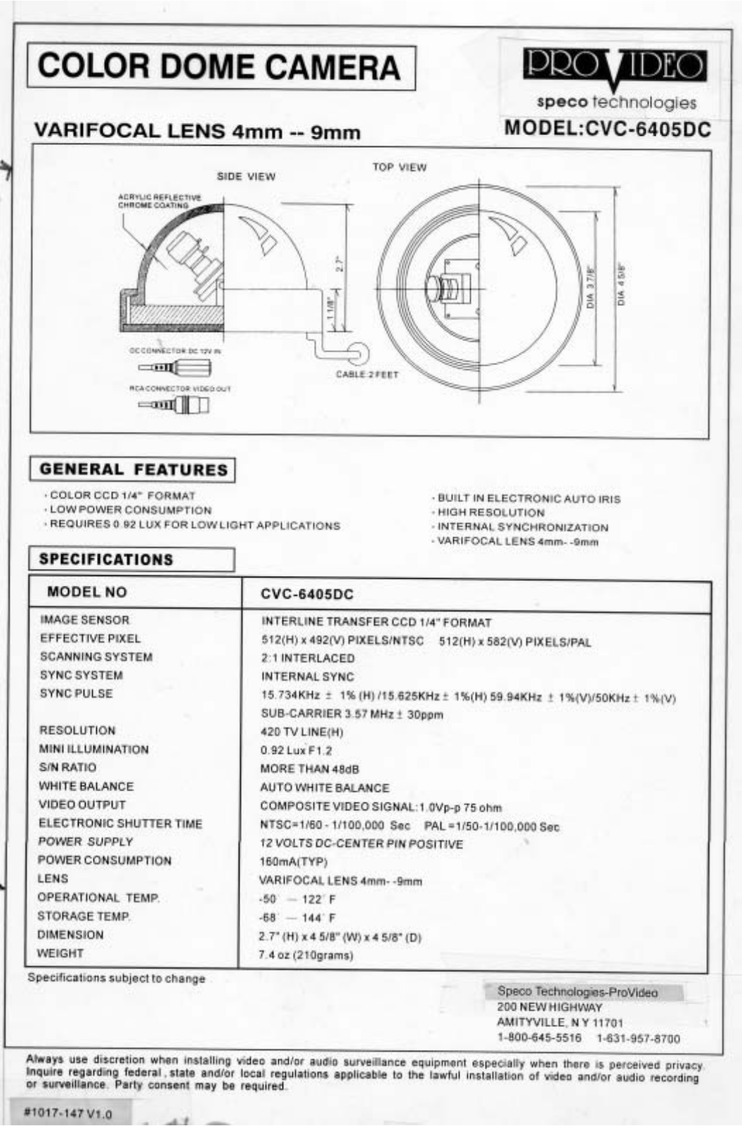 Speco Technologies CVC-6405DC User Manual