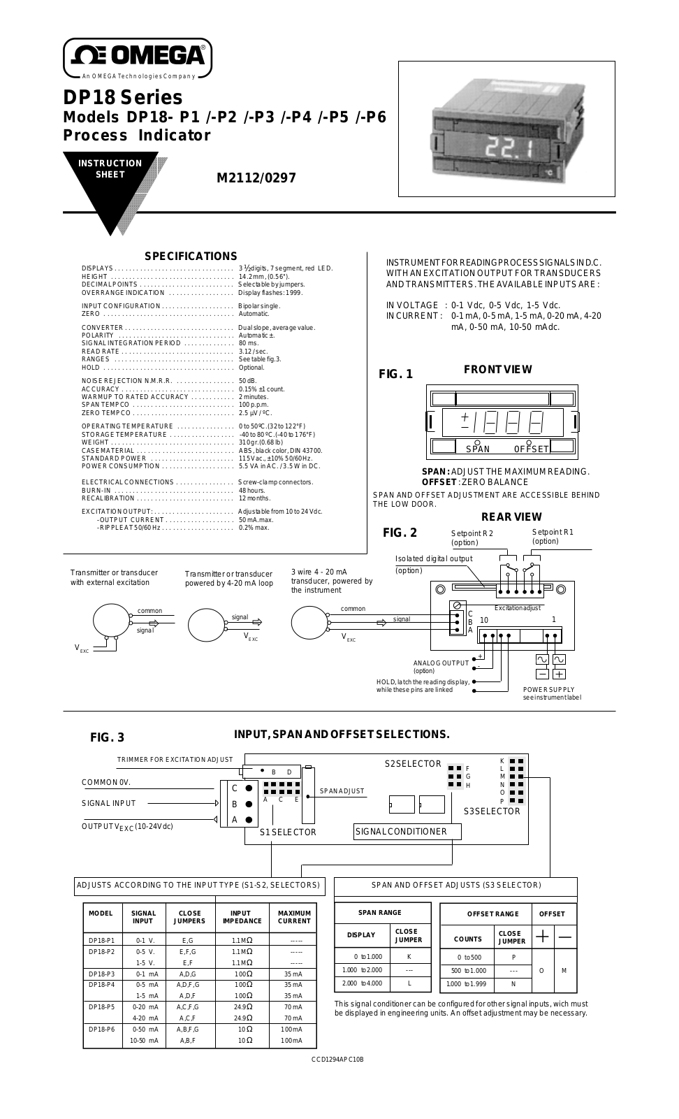 Omega Products DP18-P1 Installation  Manual