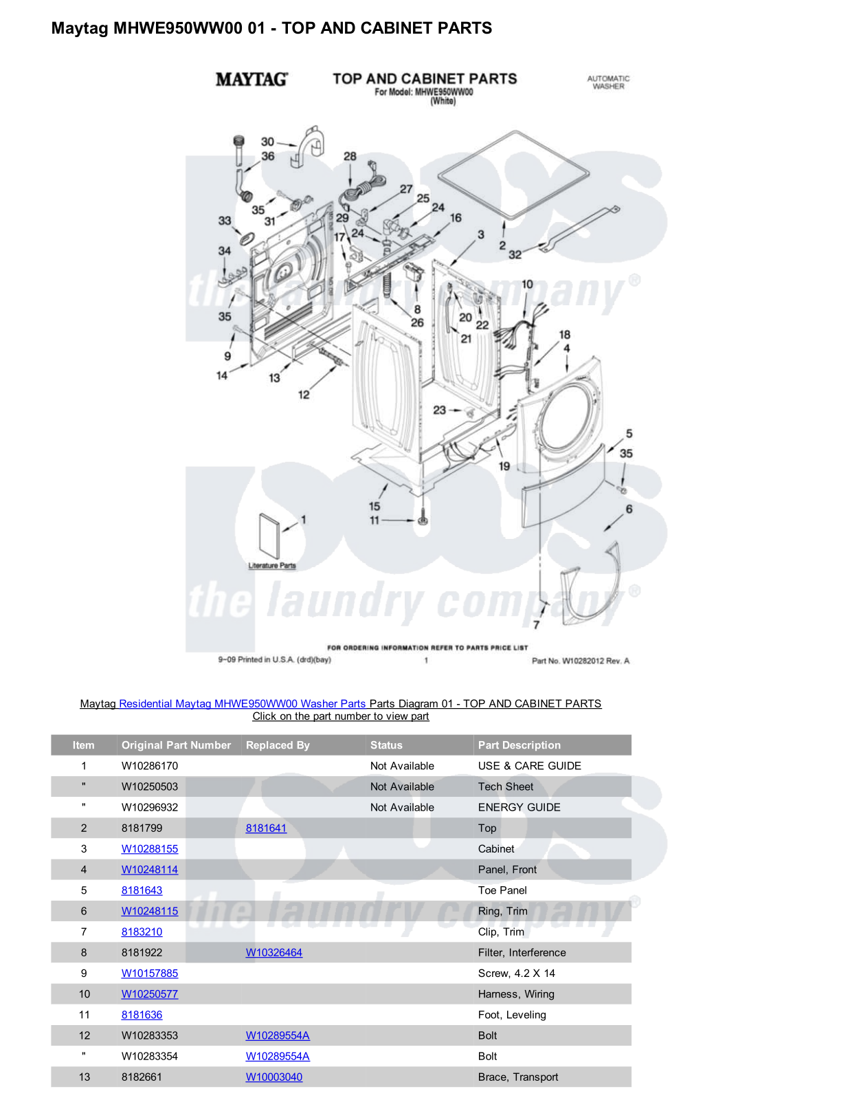 Maytag MHWE950WW00 Parts Diagram