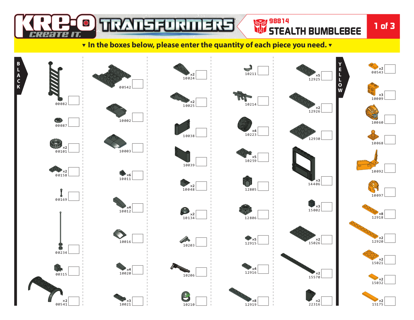 HASBRO KRE-O TRANSFORMERS STEALTH BUMBLEBEE Set User Manual