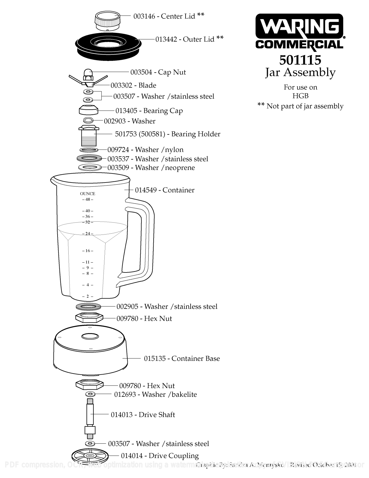 Waring 501115 Parts List