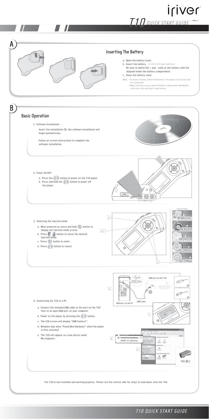 IRiver T10 QUICK START GUIDE