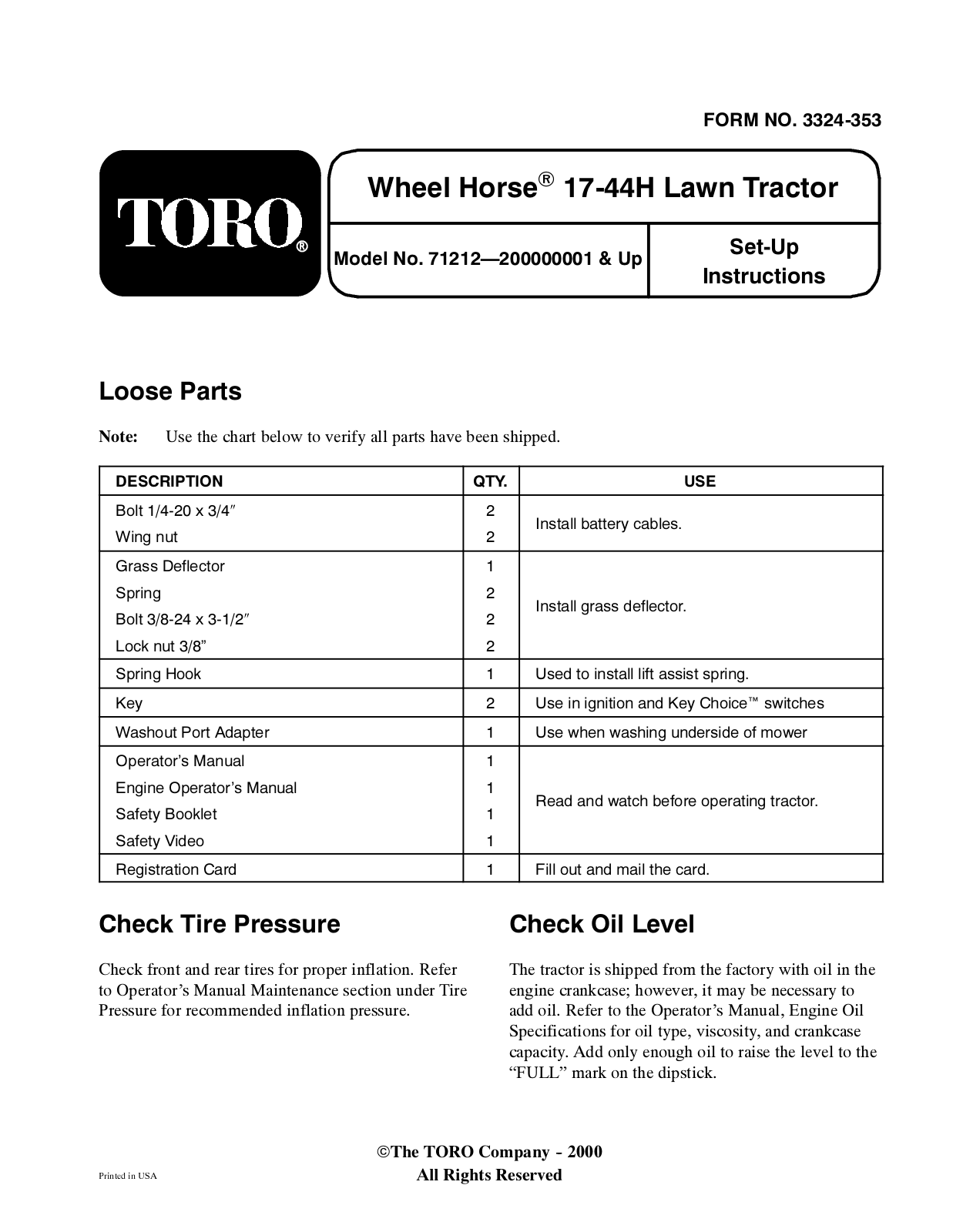 Toro 71212 Setup Instructions