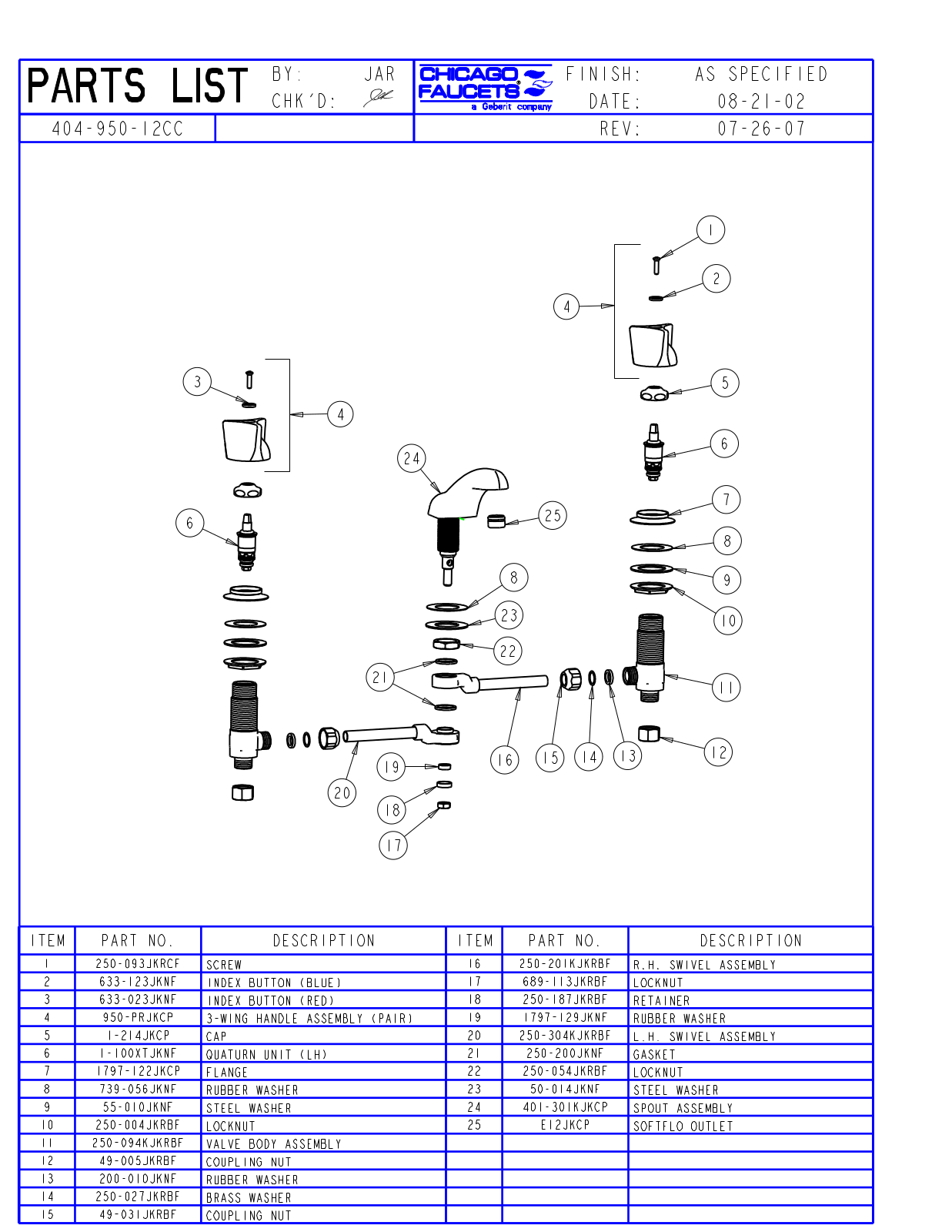 Chicago Faucet 404-950-12CCCP Parts List