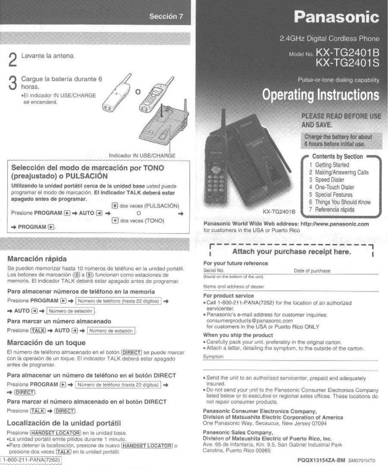 Panasonic KX-TG2401B, KX-TG2401S User Manual