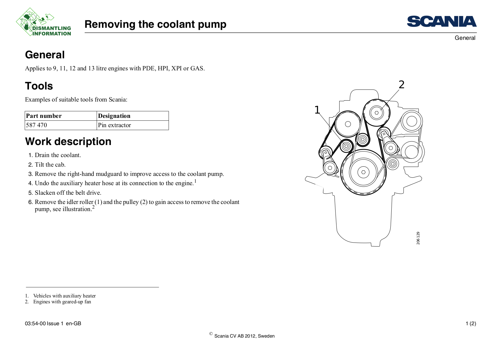 Scania Removing the coolant pump Service Manual