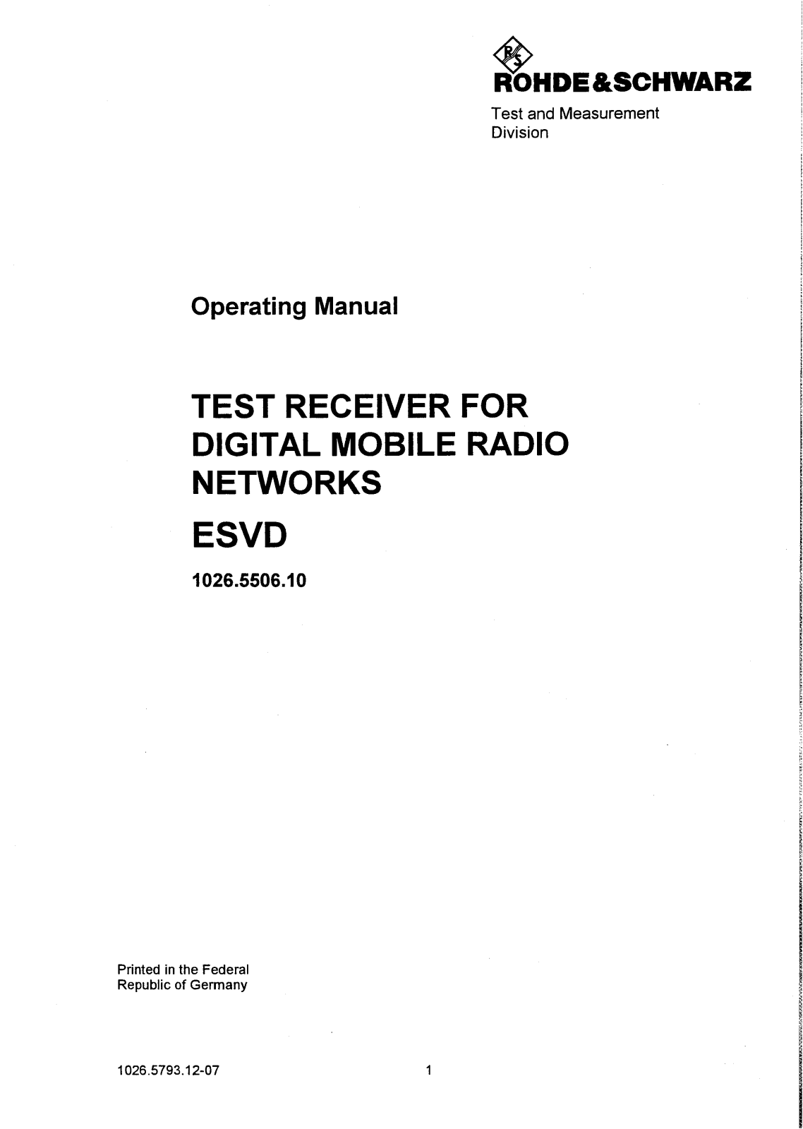 Rohde & Schwarz ESVD 1026.5506.10 User Manual