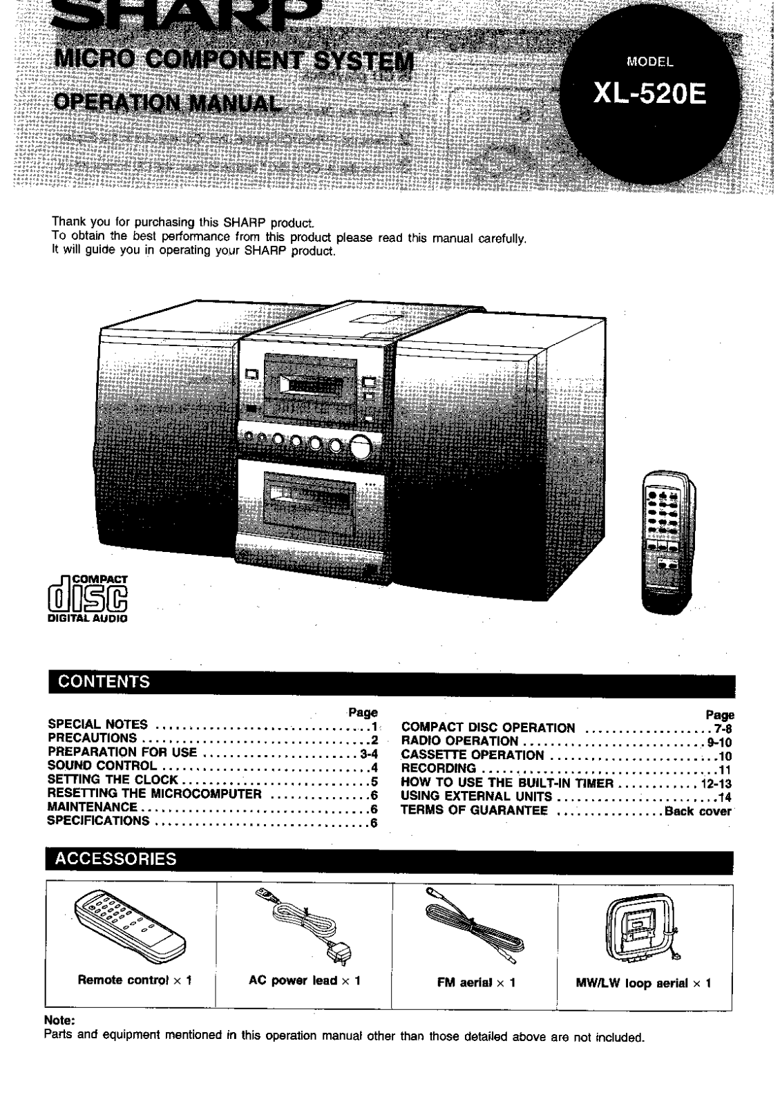 Sharp XL520E User Manual