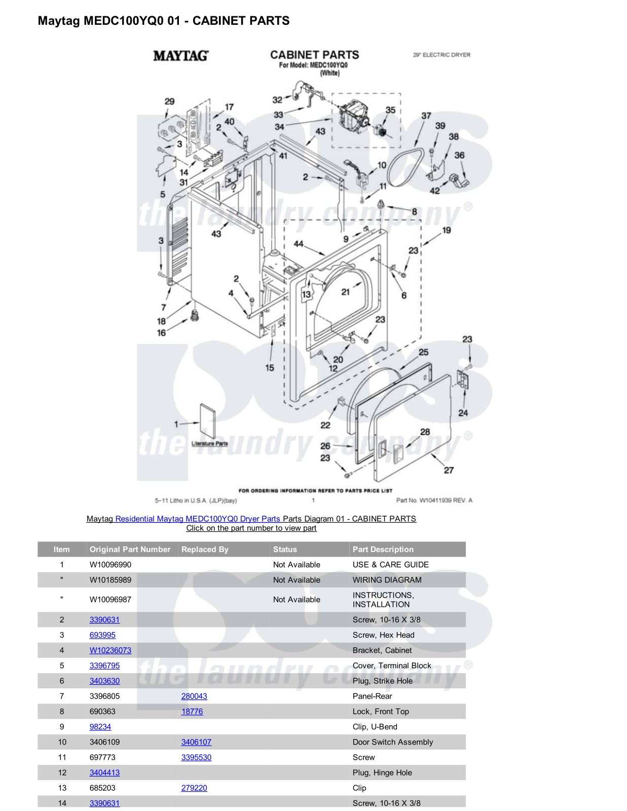 Maytag MEDC100YQ0 Parts Diagram