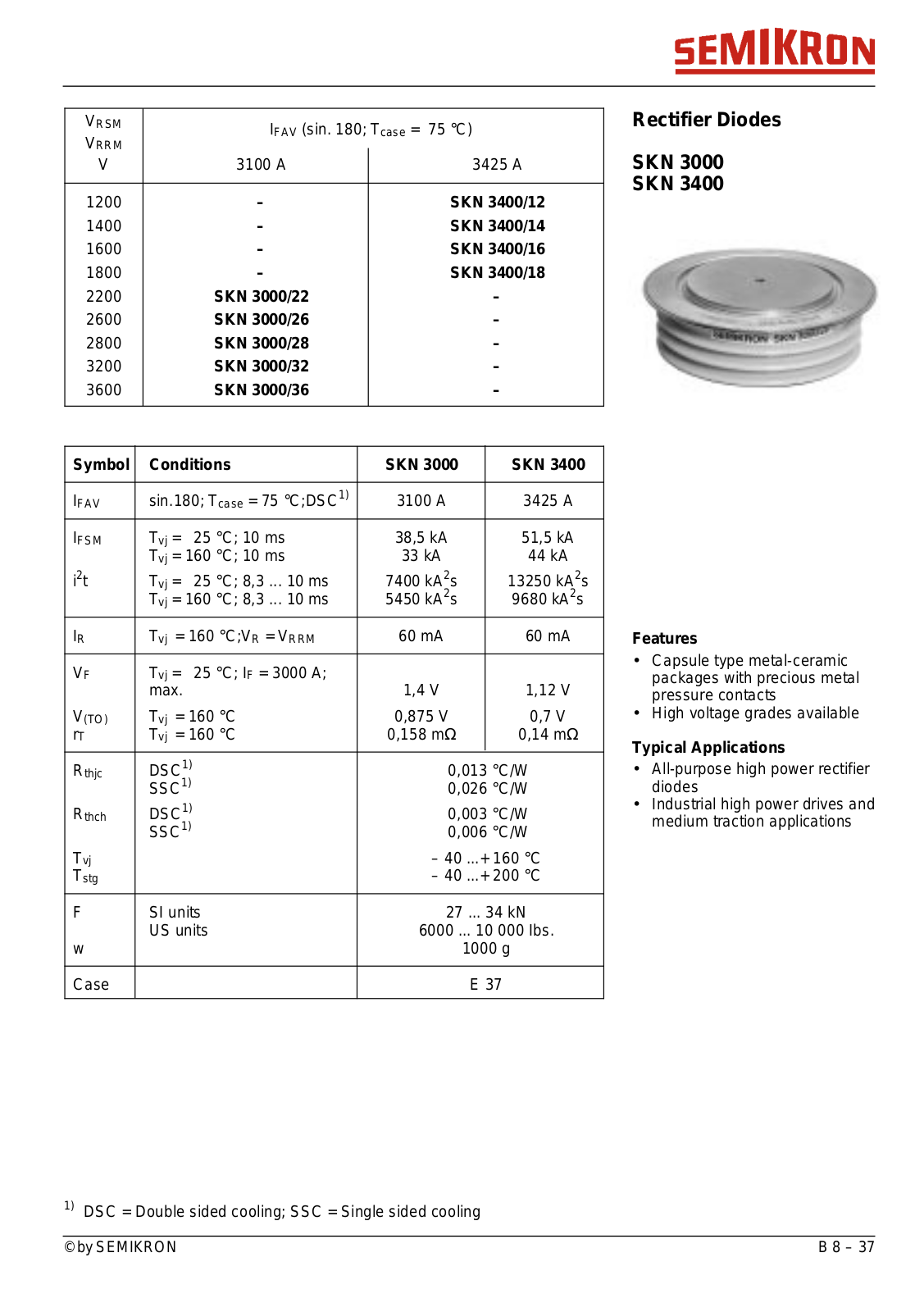 Semikron SKN3000, SKN 3400 Data Sheet