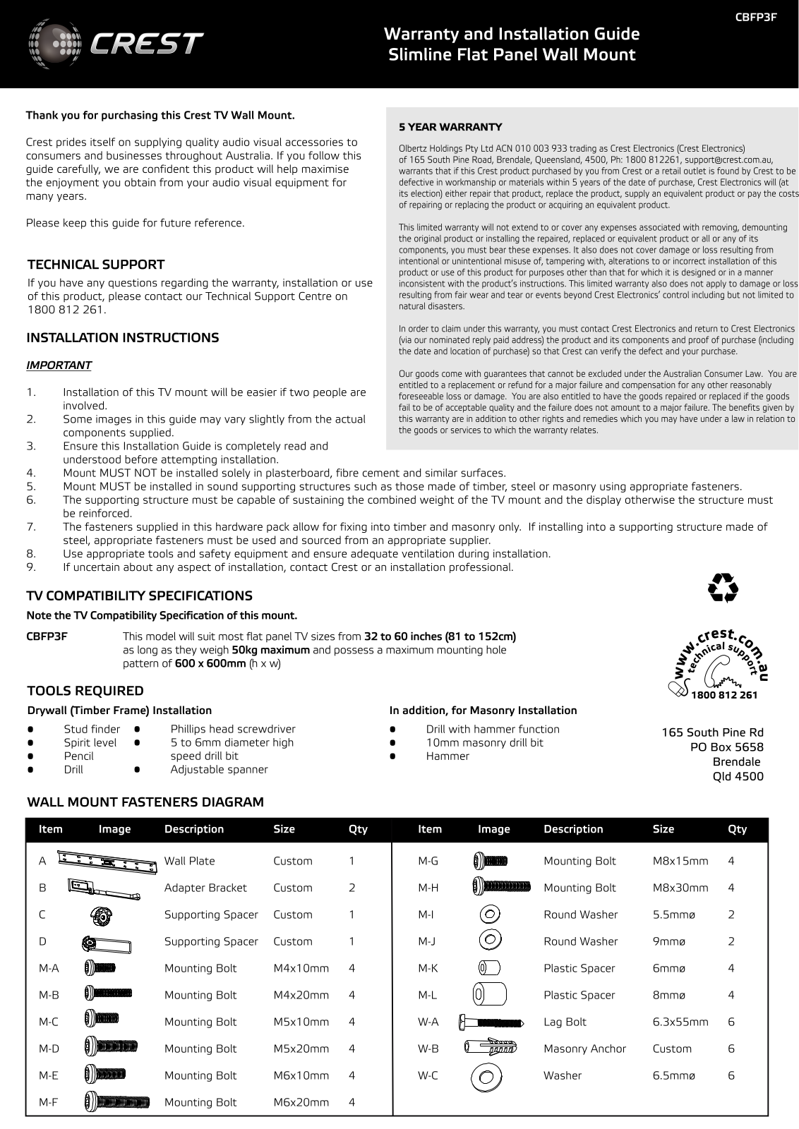 Crest CBFP3F User Manual