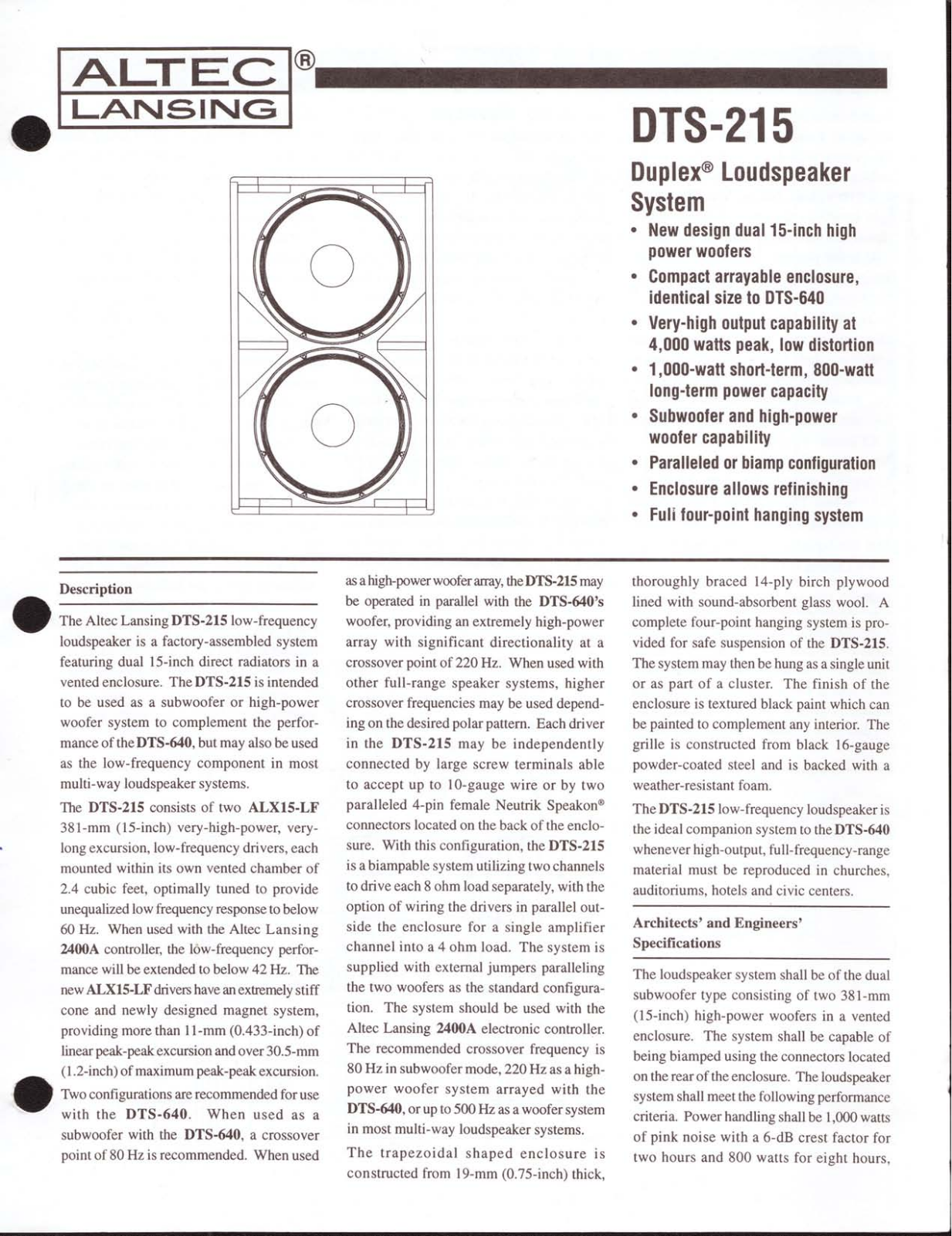 Altec Lansing DTS-215 User Manual