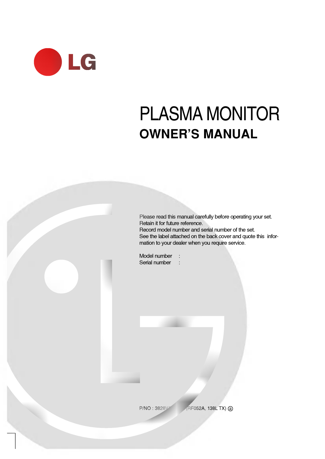 LG 42PM3MVH Owner’s Manual