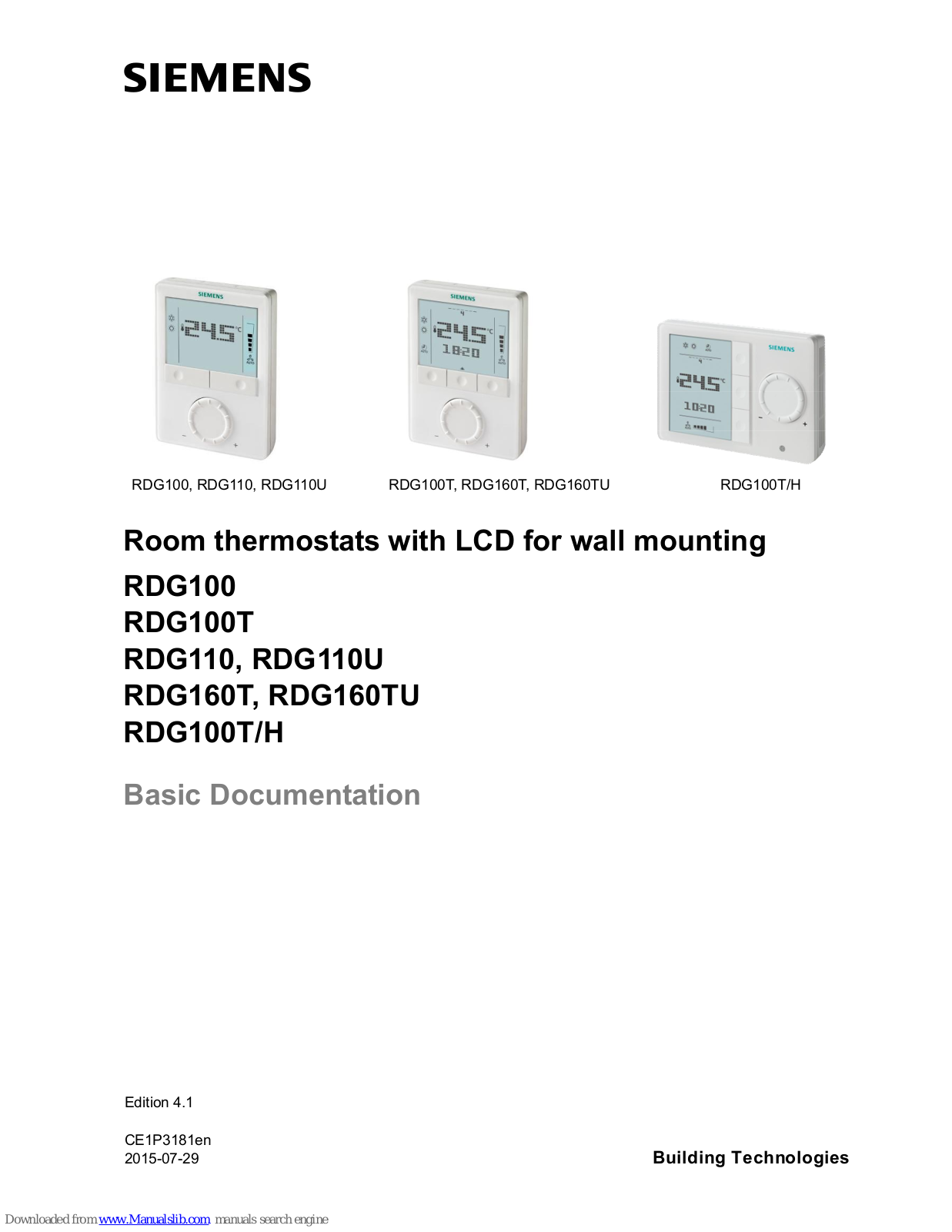 Siemens RDG100, RDG100T, RDG110U, RDG110, RDG160T Basic Documentation