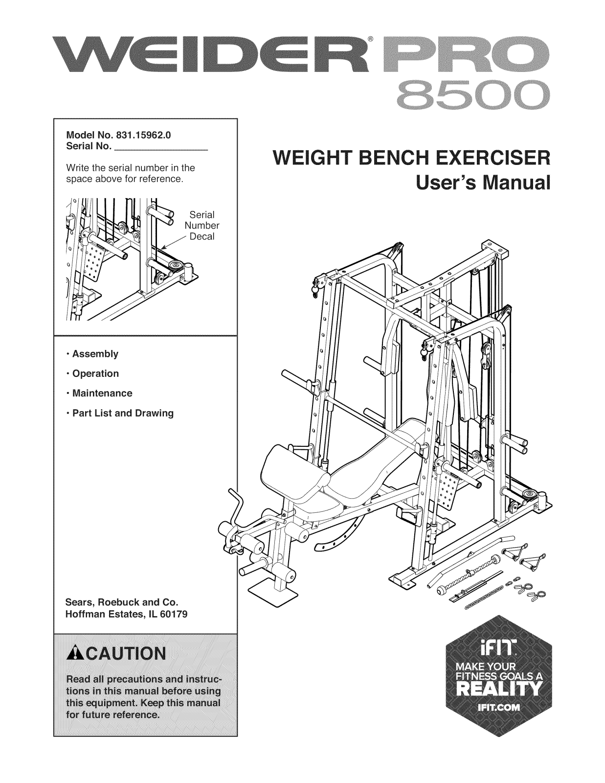 Weider 831159620 Owner’s Manual