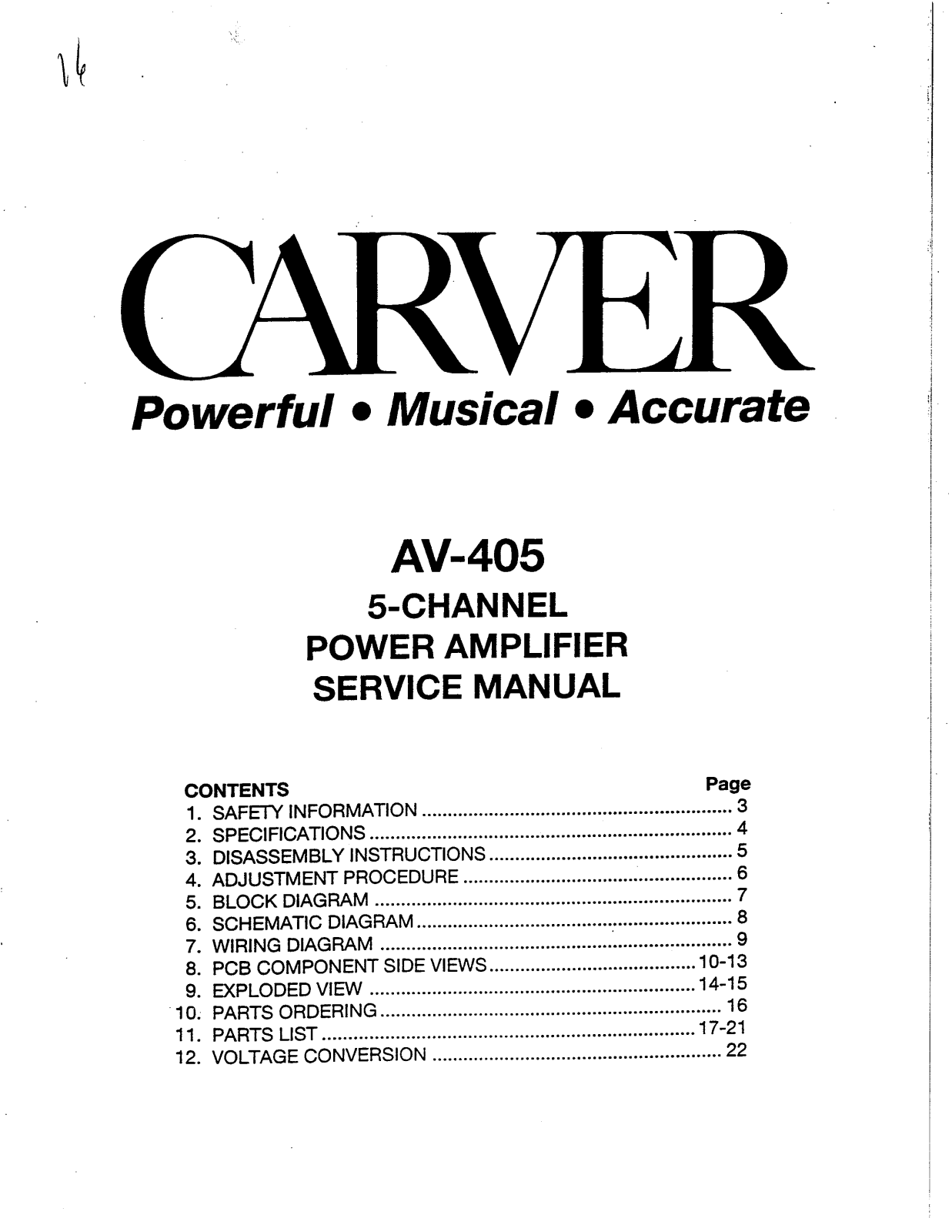 Carver AV-405 Service manual
