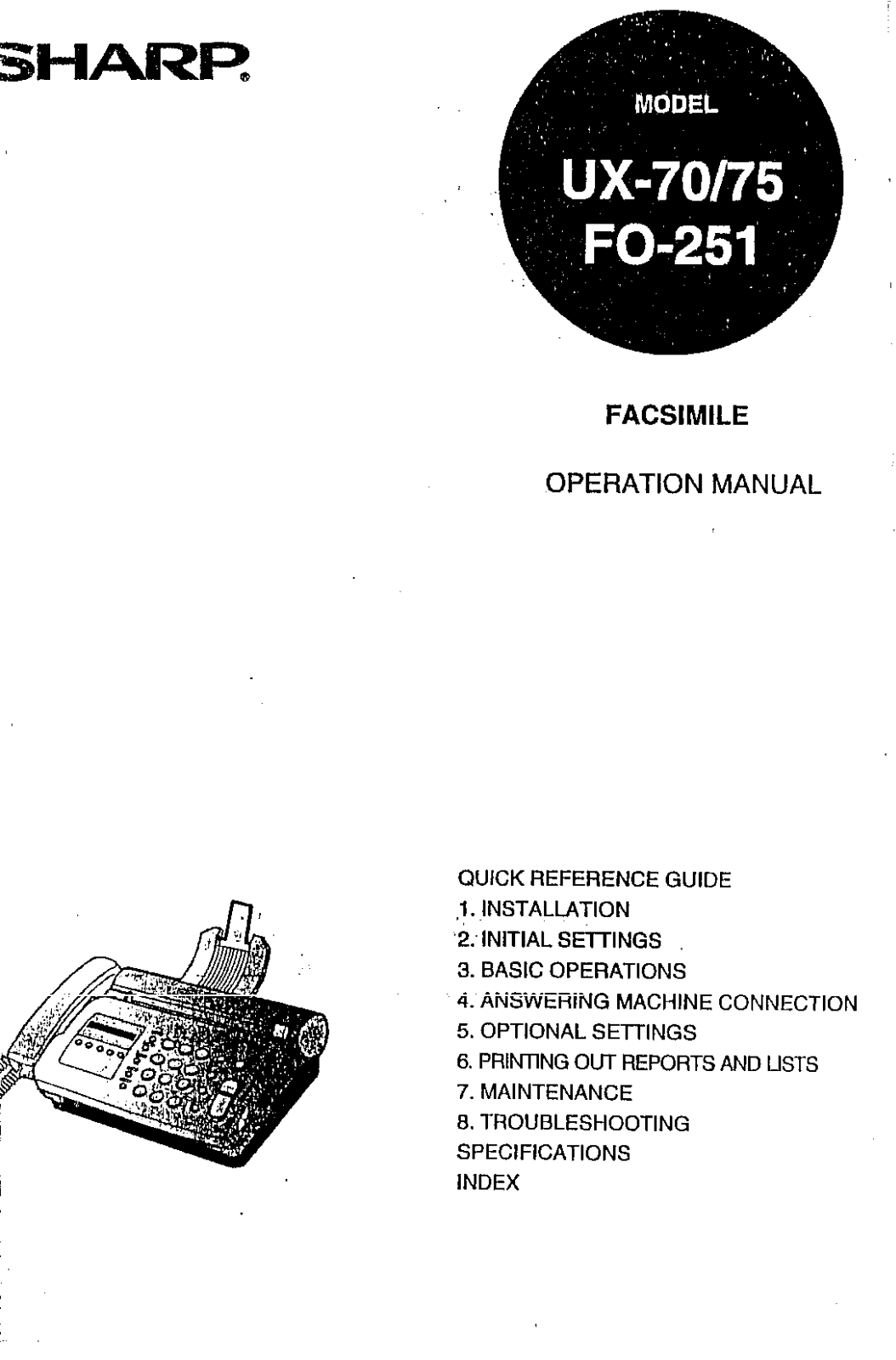 Sharp FO-251, UX-70, UX-75 Operating Manual