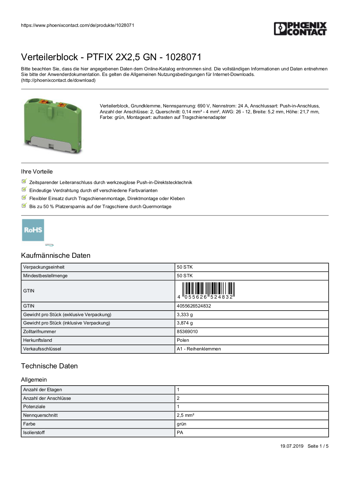PHOENIX-CONTACT PTFIX 2X2,5 GN Datasheet - ManualMachine.com