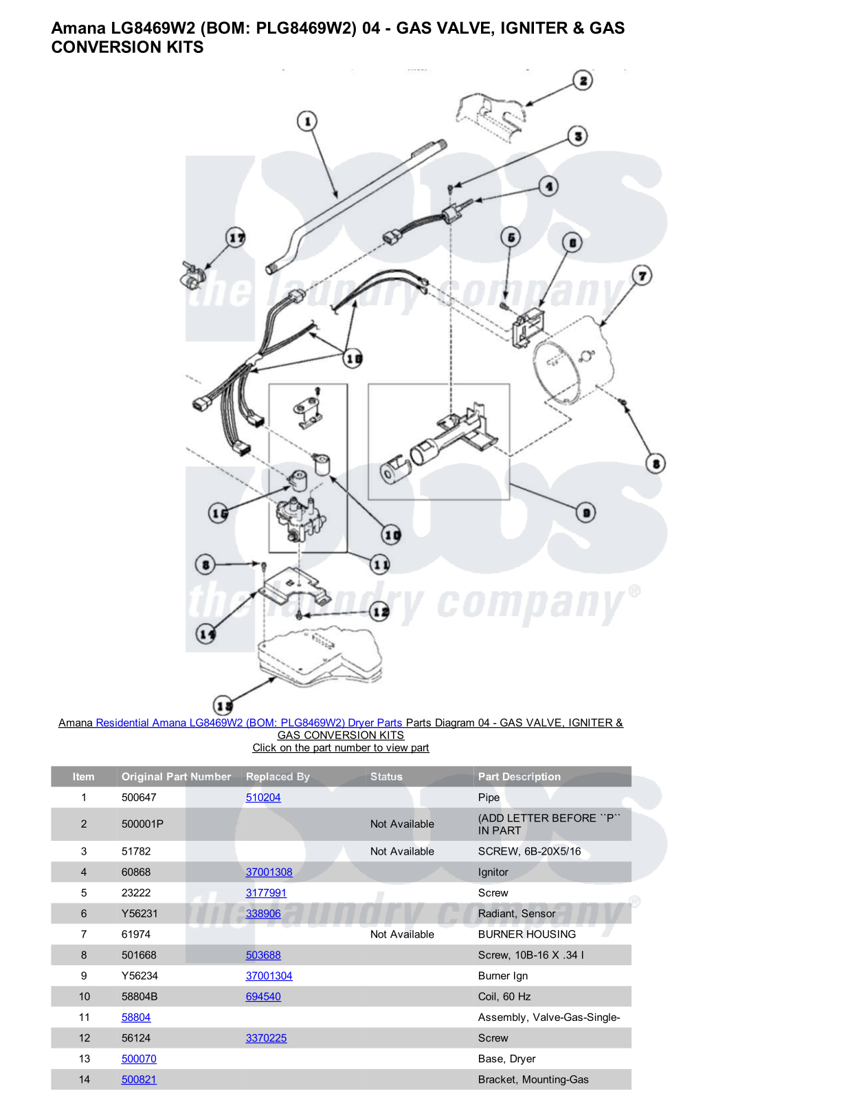 Amana LG8469W2 Parts Diagram