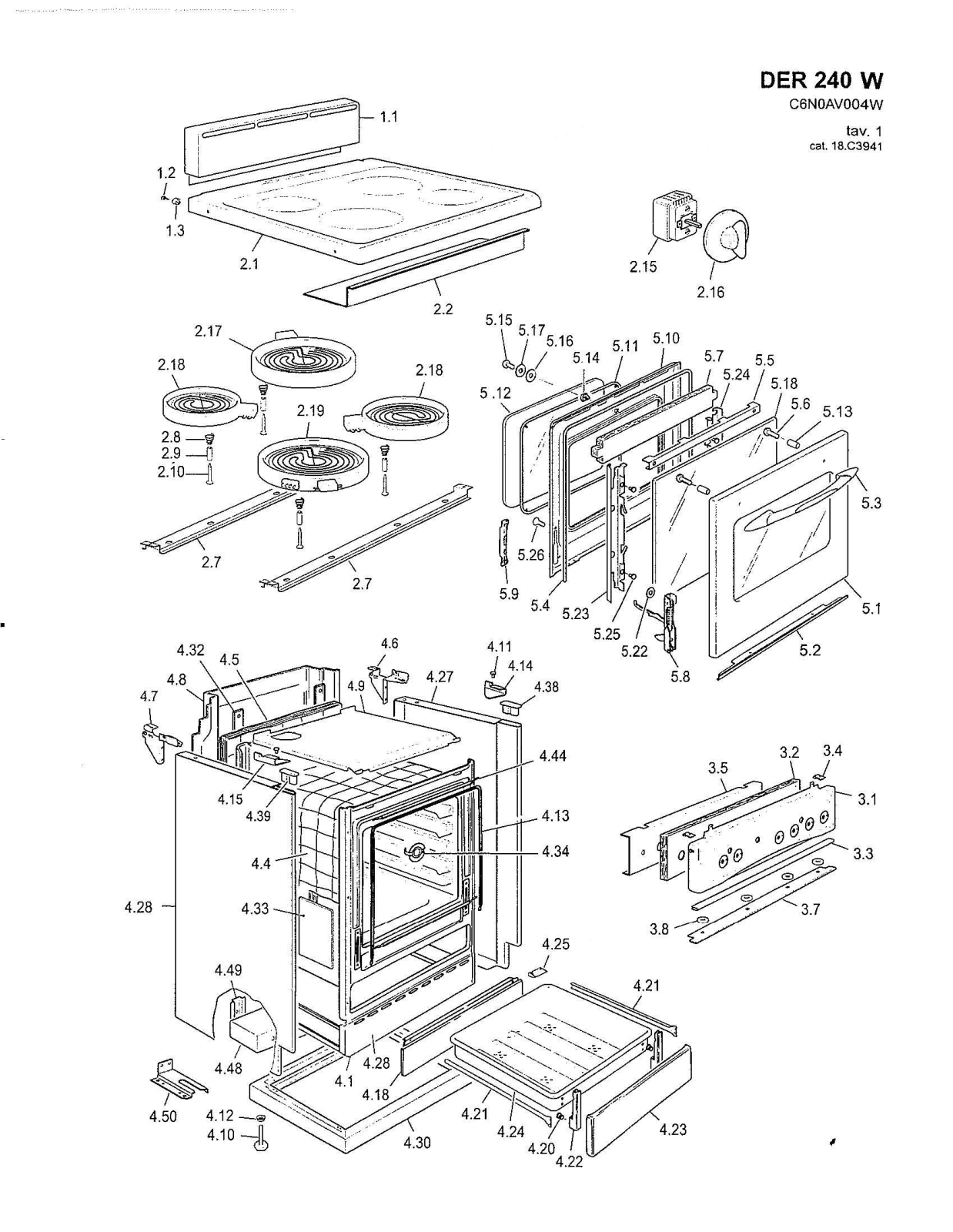 Avanti DER240W Parts List