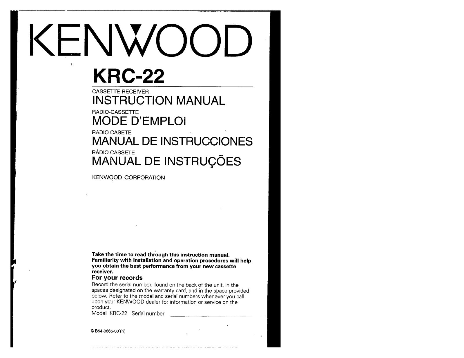 Kenwood KRC-22 Owner's Manual