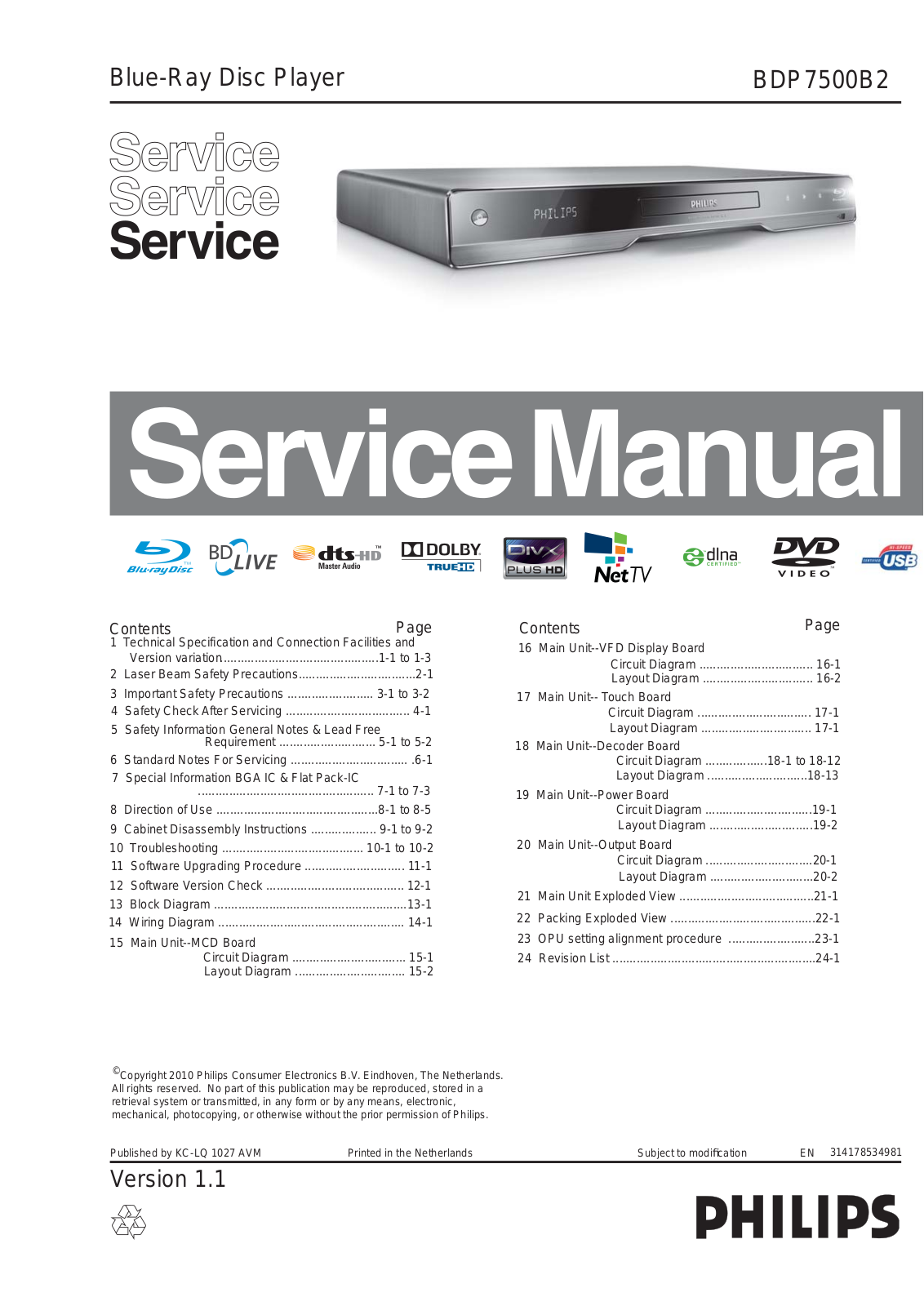 Philips BDP-7500-B-2 Service Manual