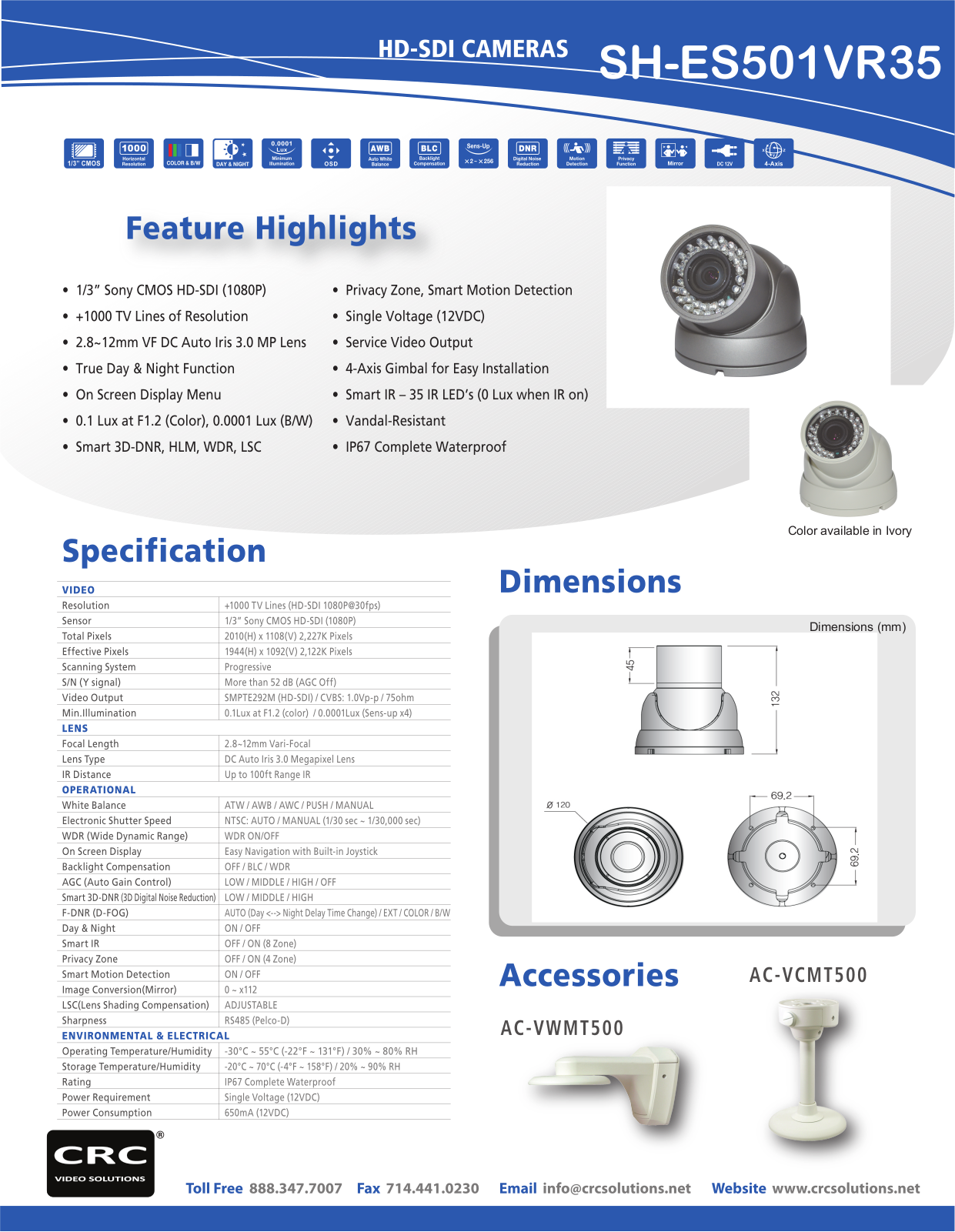 Cantek SH-ES501VR35-IVORY Specsheet