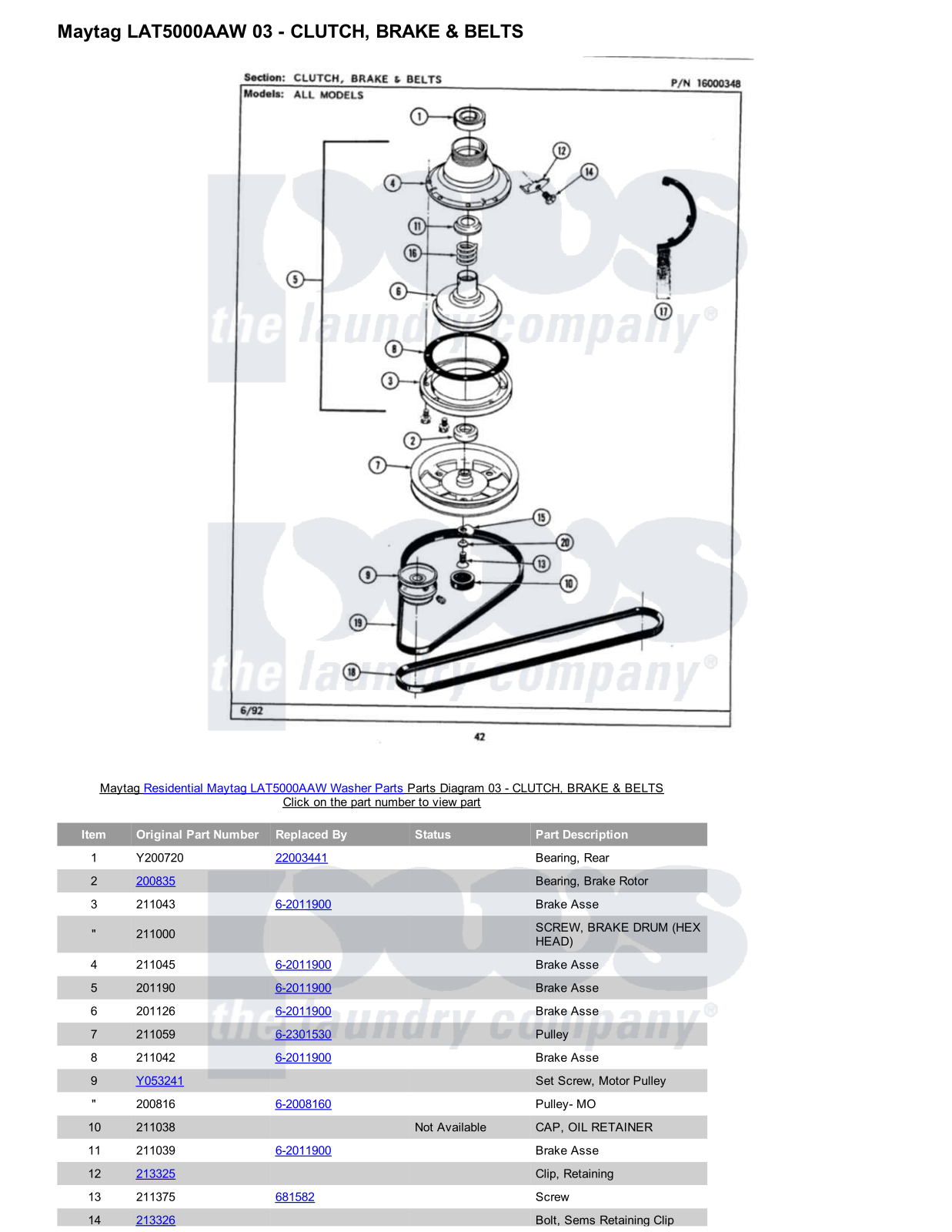 Maytag LAT5000AAW Parts Diagram