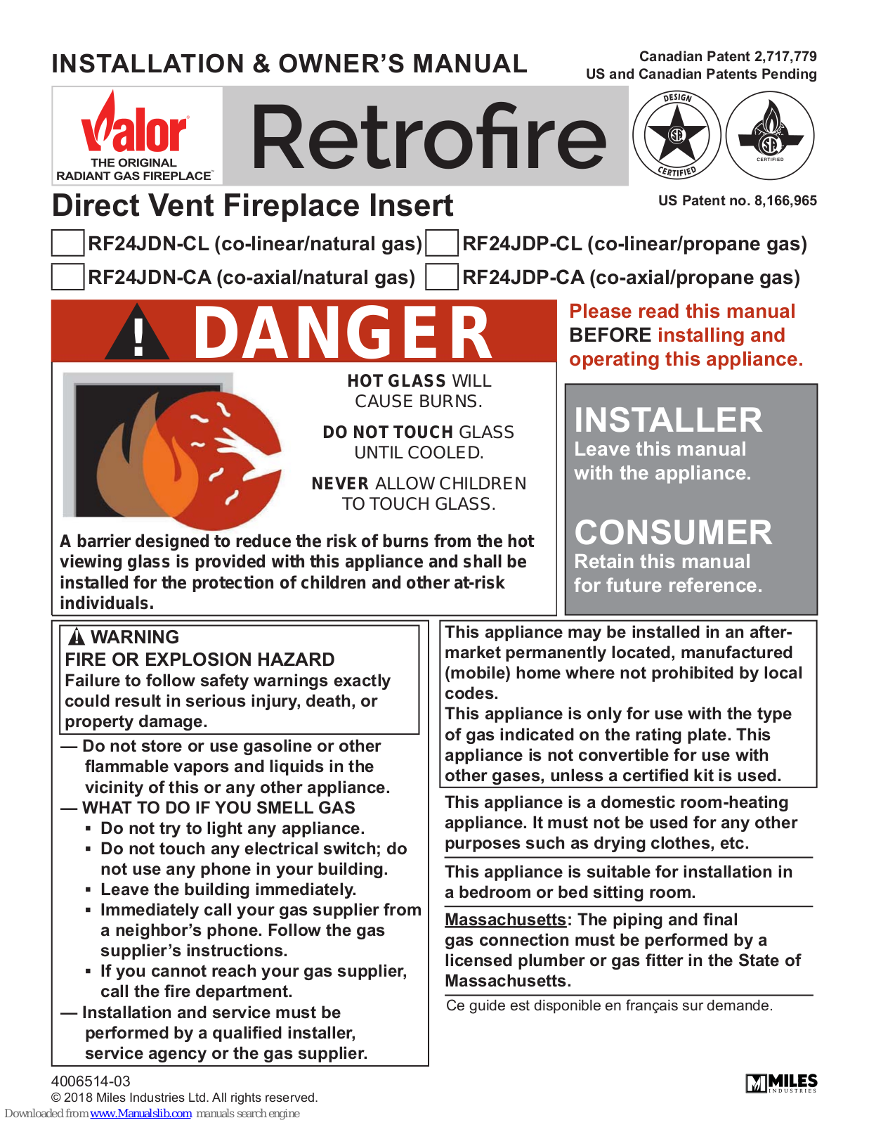 Miles Industries RF24JDN-CL, RF24JDN-CA, RF24JDP-CL, RF24JDP-CA Owner's Manual