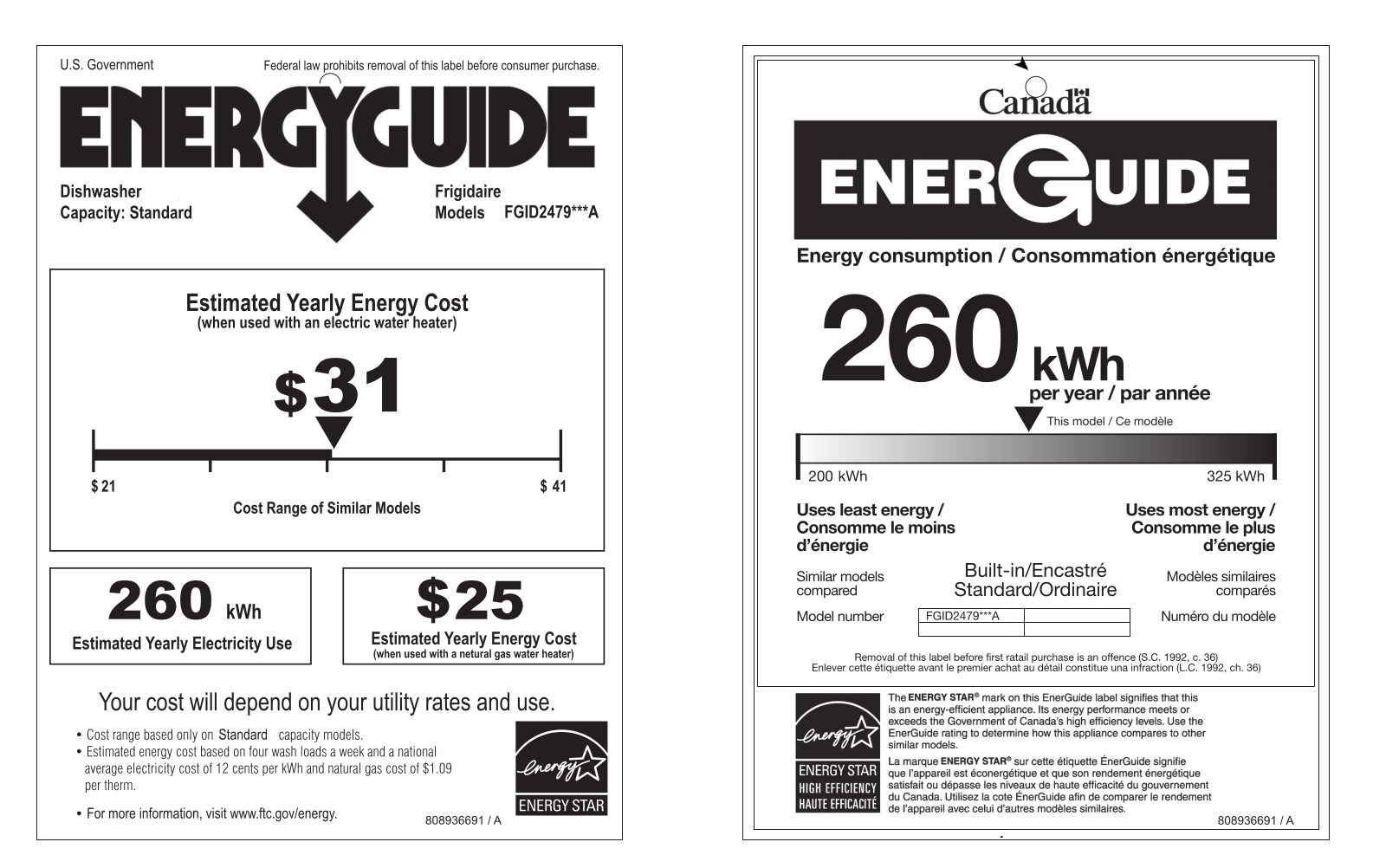 Frigidaire FGID2479SD Energy Guide