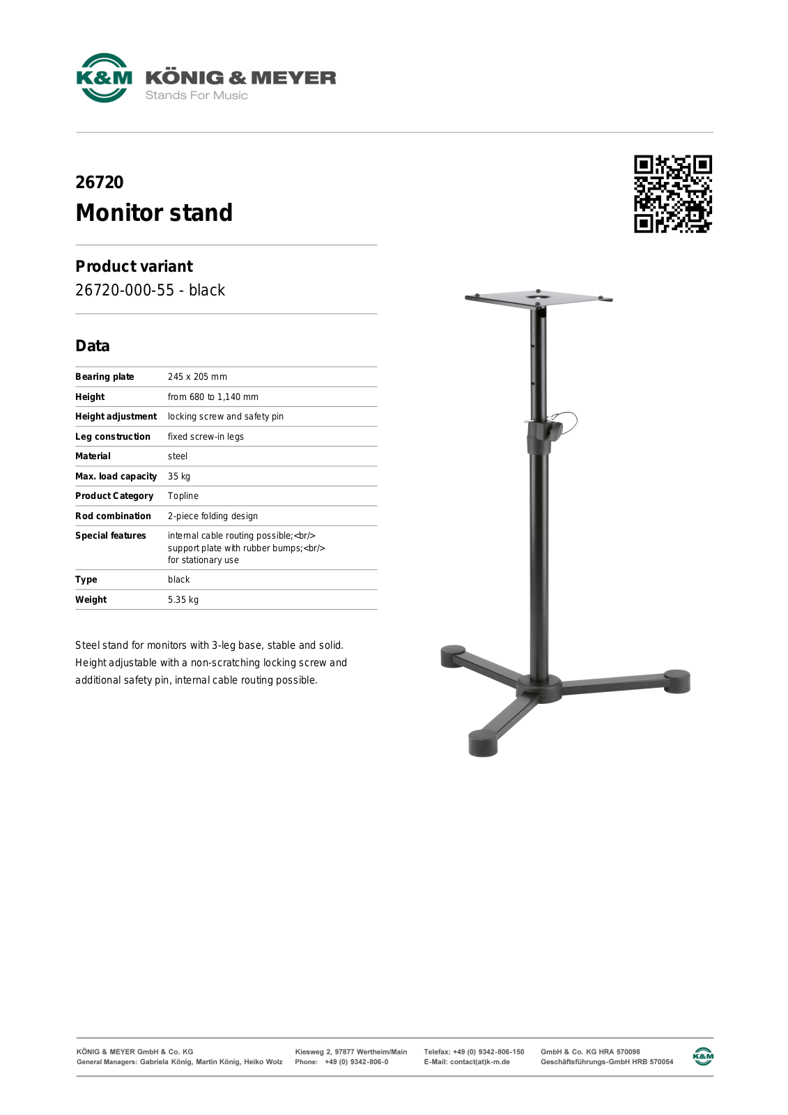 Konig & Meyer 26720 Specification