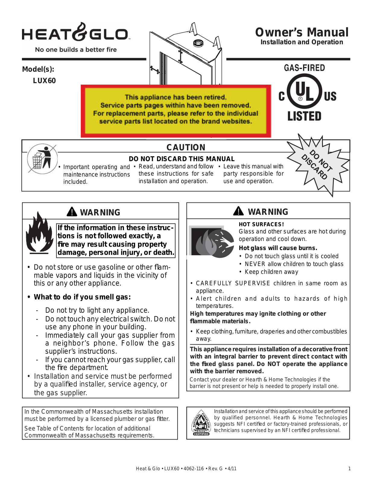 Heat & Glo LifeStyle LUX60 User Manual