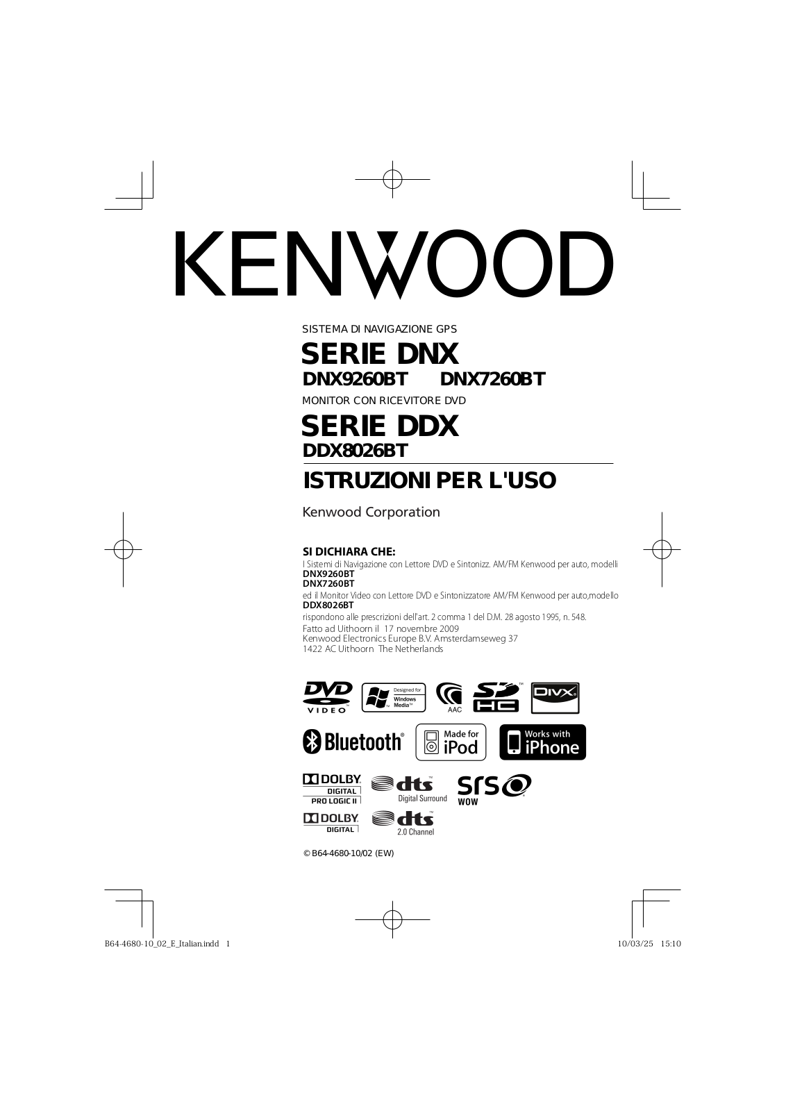 Kenwood DNX7260BT, DNX9260BT, DDX8026BT User Manual