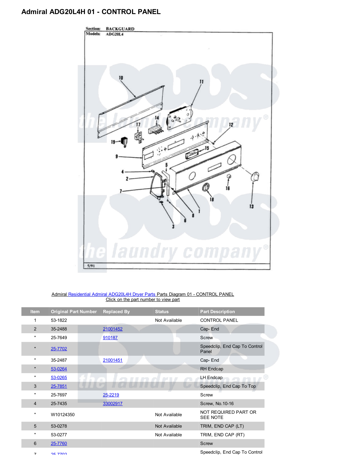 Admiral ADG20L4H Parts Diagram