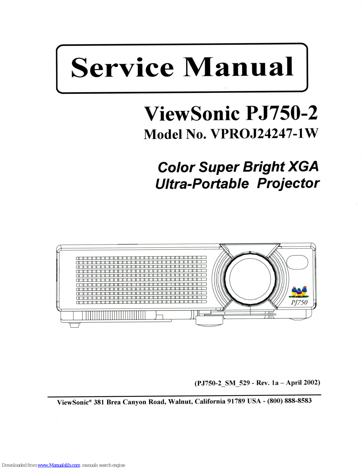 ViewSonic PJ750-2, VPROJ24247-1W Service Manual