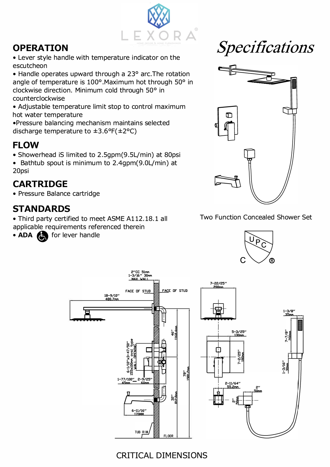 Lexora LSS10011MB, LSS10011CH Specifications - ManualMachine.com