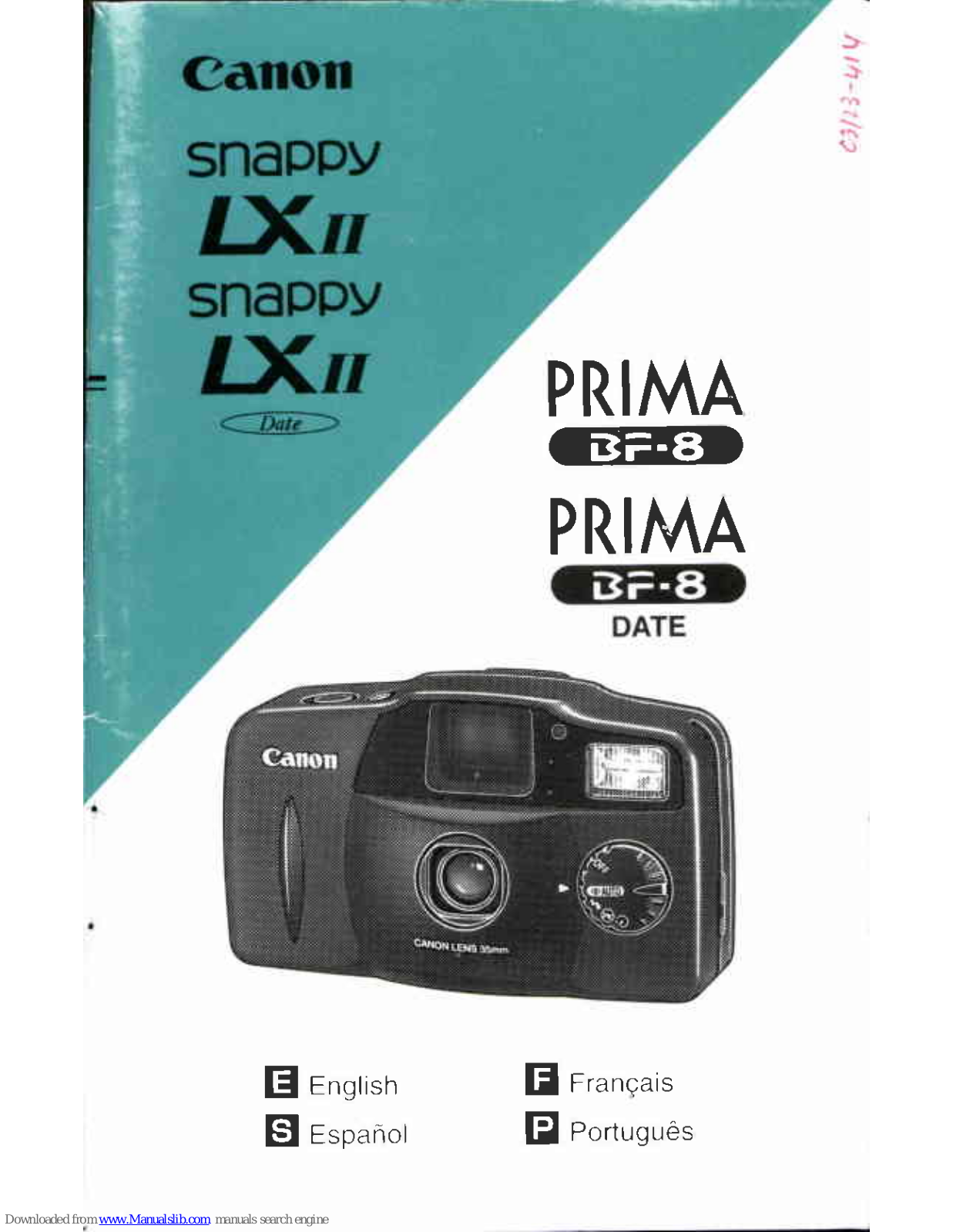 Canon BF 8, Snappy LX 2, Snappy LX 2 Date, Prima BF-8, Prima BF-8 Date Instructions Manual