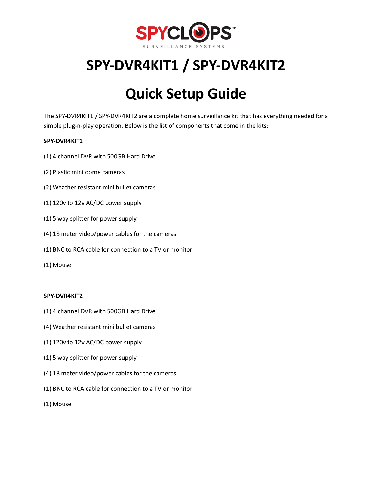 Spyclops SPY-DVR Quick Start